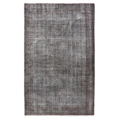 Retro Turkish Overdyed Oushak with Floral Design in in Gray, Brown & Charcoal