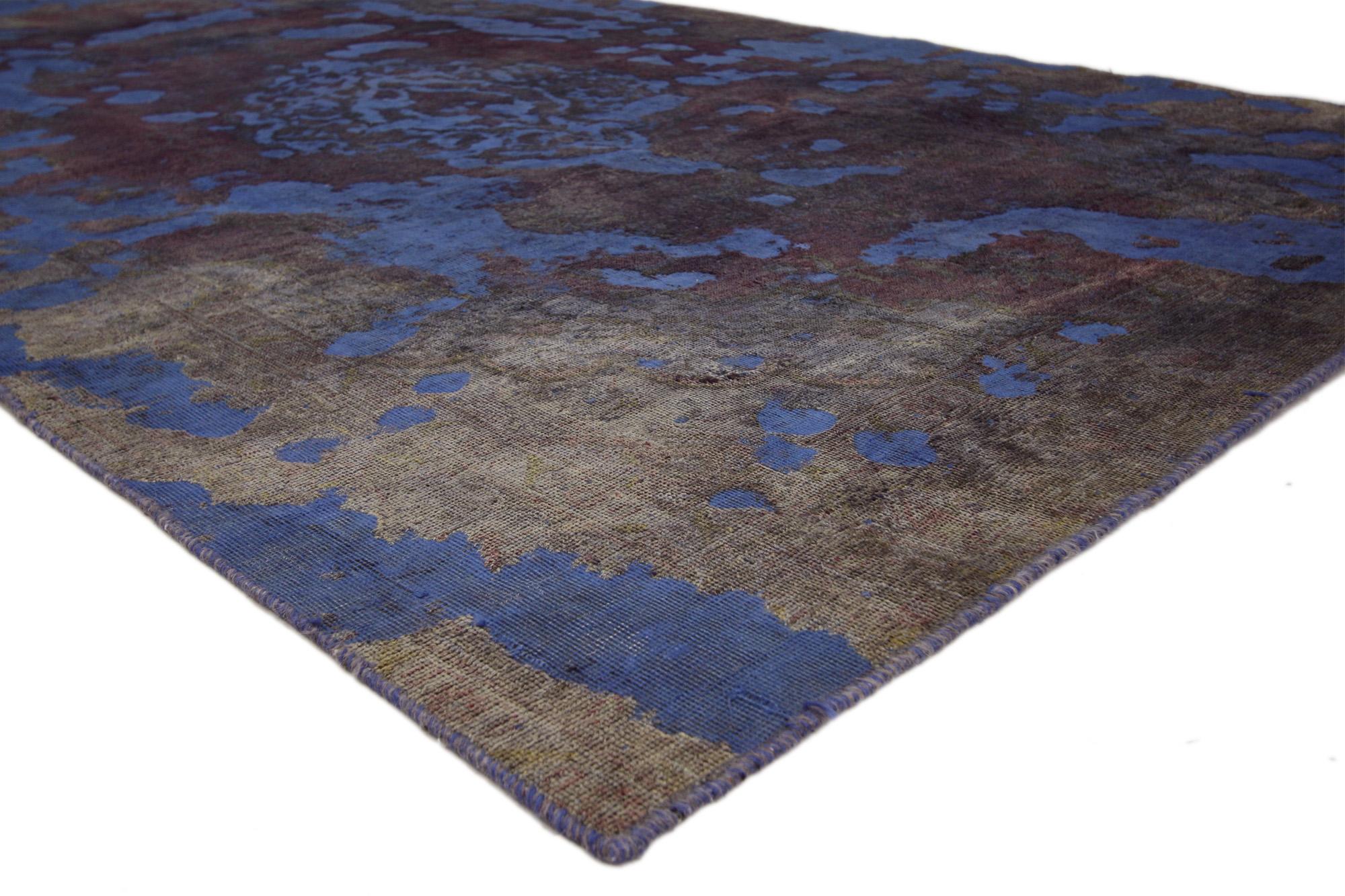 Hand-Knotted Vintage Turkish Overdyed Rug, Abstract Expressionism Meets Modern Industrial For Sale