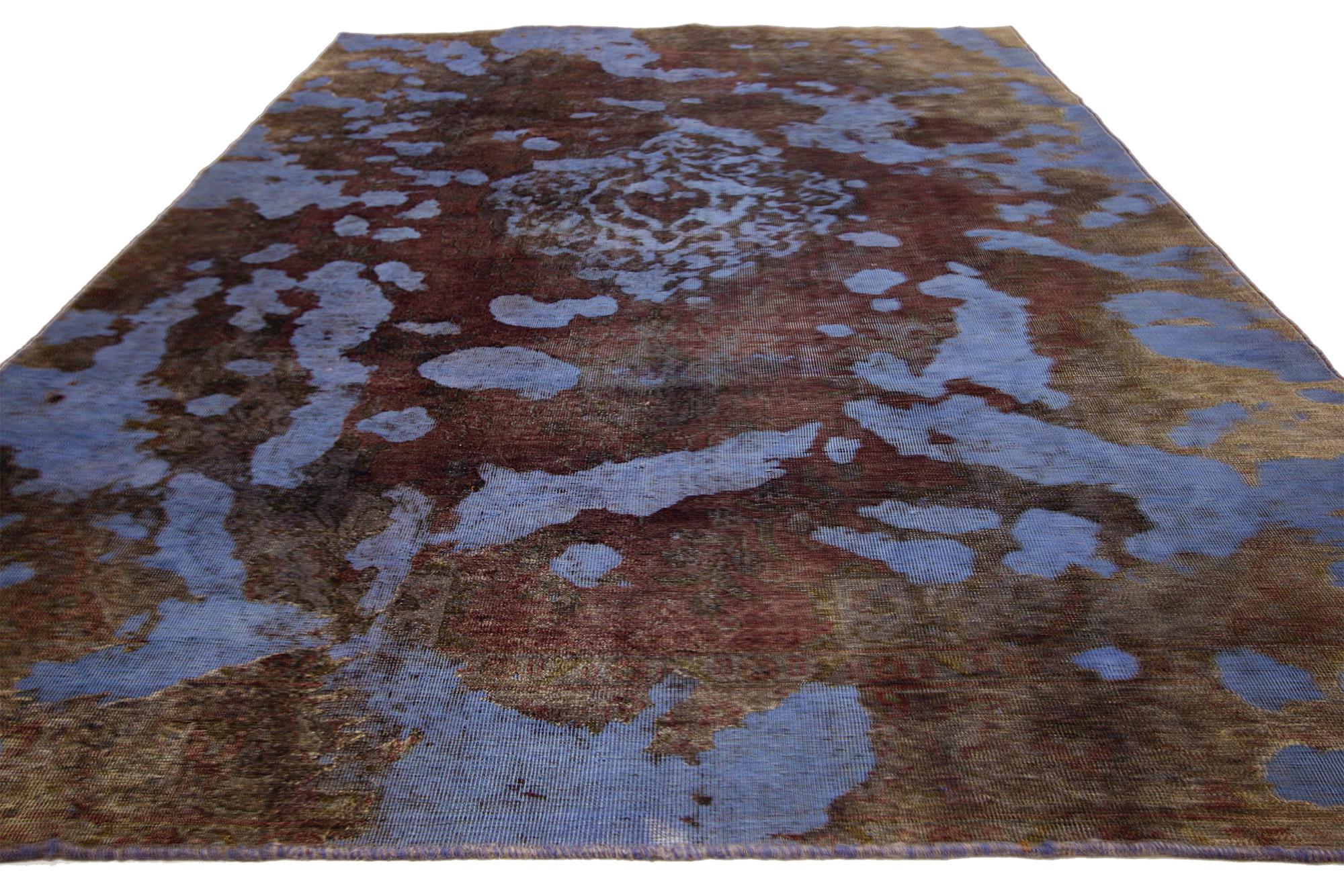 20th Century Vintage Turkish Overdyed Rug, Abstract Expressionism Meets Modern Industrial For Sale
