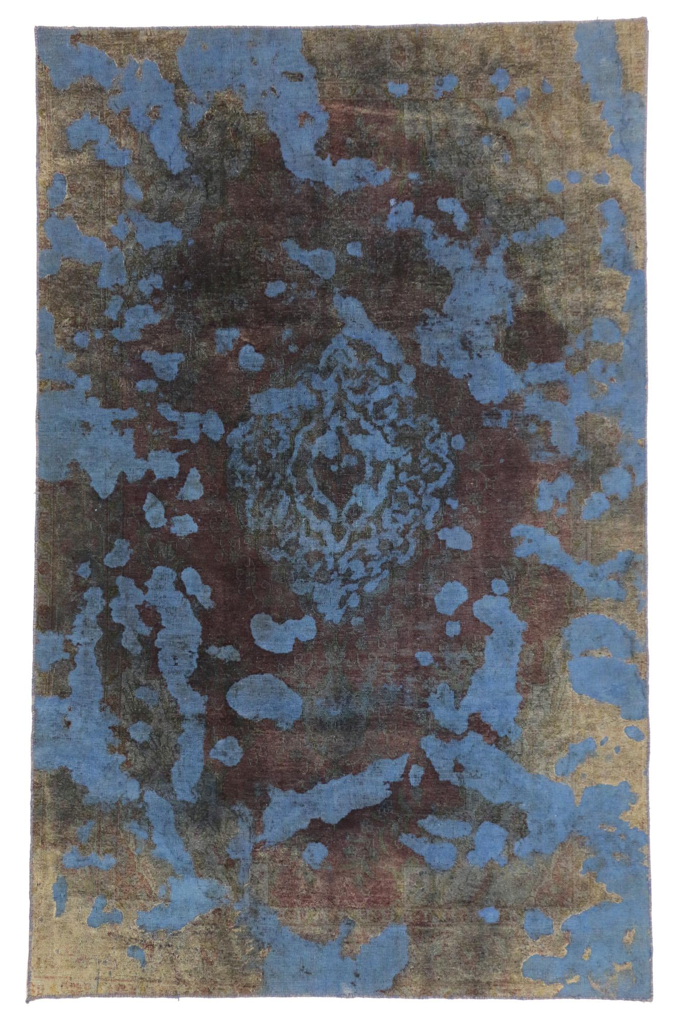 Vintage Turkish Overdyed Rug, Abstract Expressionism Meets Modern Industrial For Sale 2