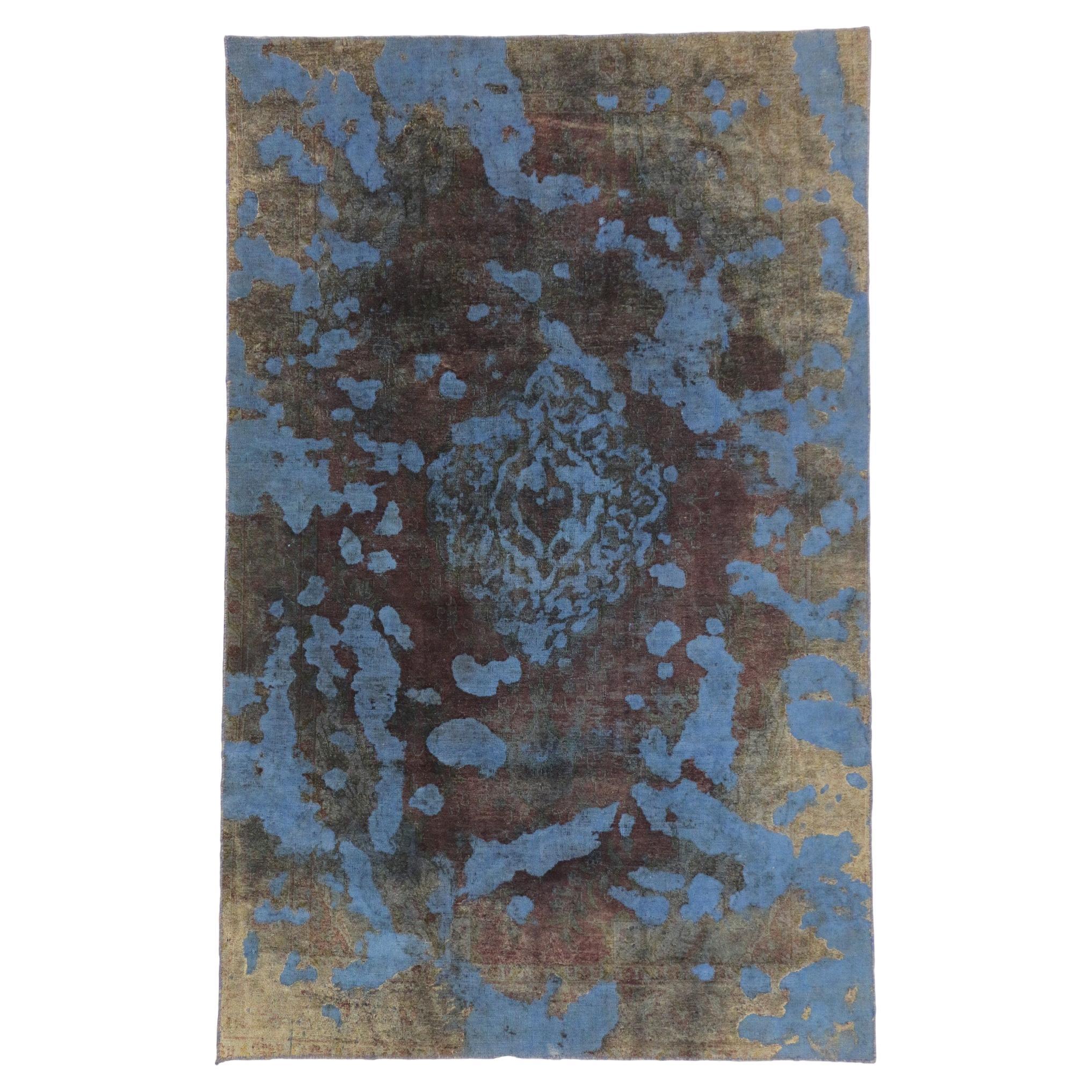 Vintage Turkish Overdyed Rug, Abstract Expressionism Meets Modern Industrial For Sale
