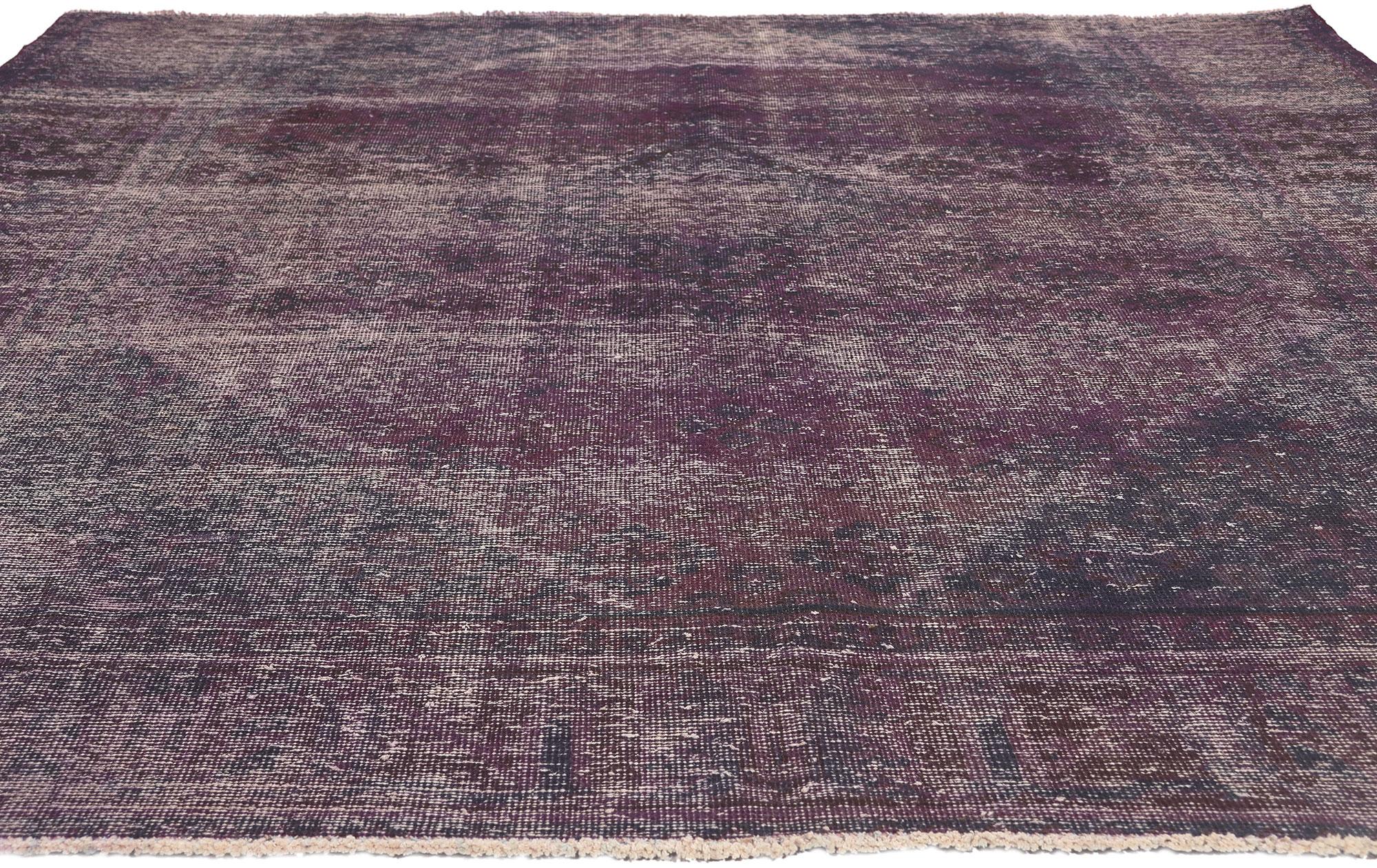 Hand-Knotted Vintage Turkish Overdyed Rug, Dark & Moody Industrial Meets Laid-Back Luxury For Sale