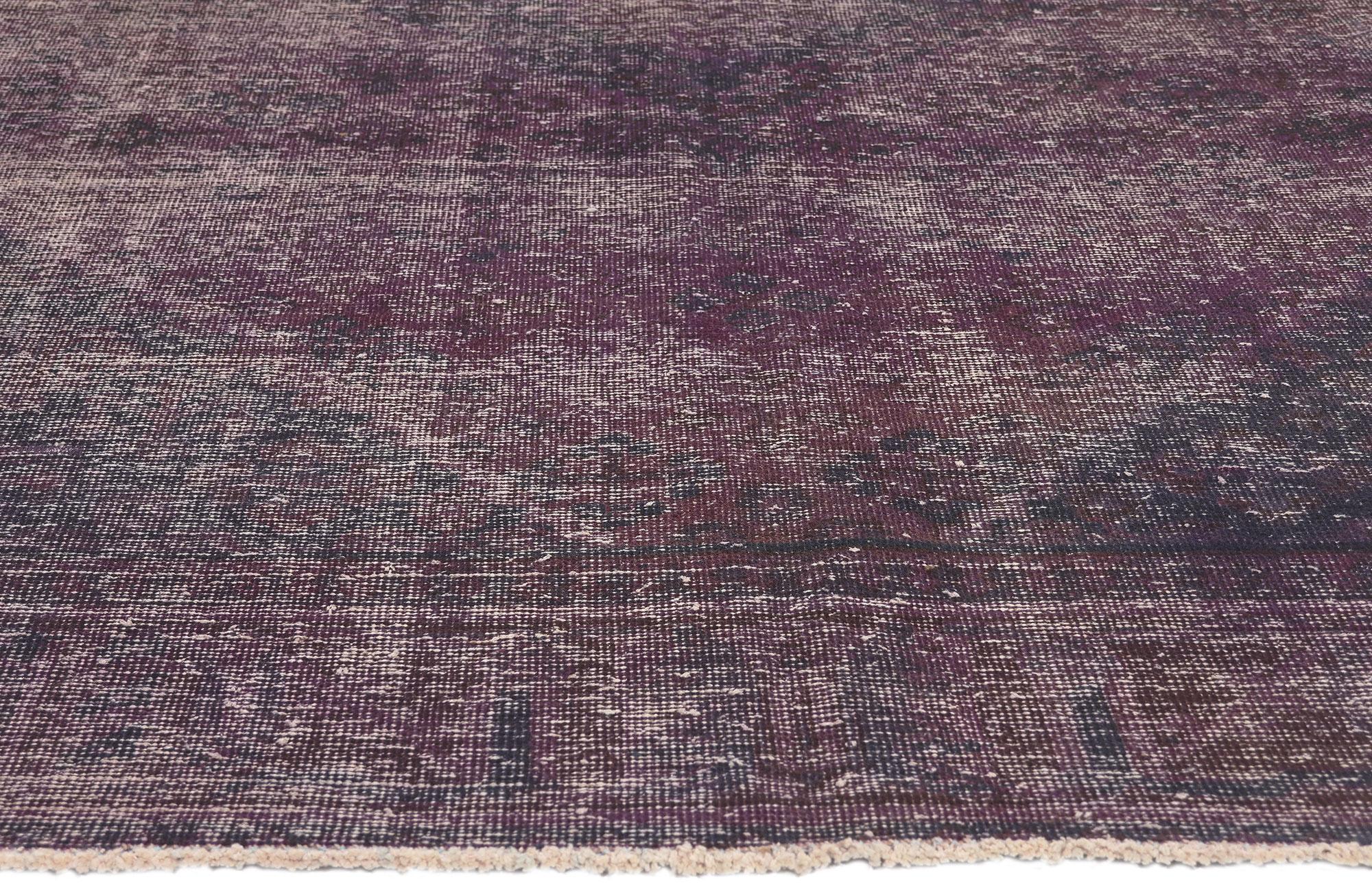 Vintage Turkish Overdyed Rug, Dark & Moody Industrial Meets Laid-Back Luxury In Distressed Condition For Sale In Dallas, TX