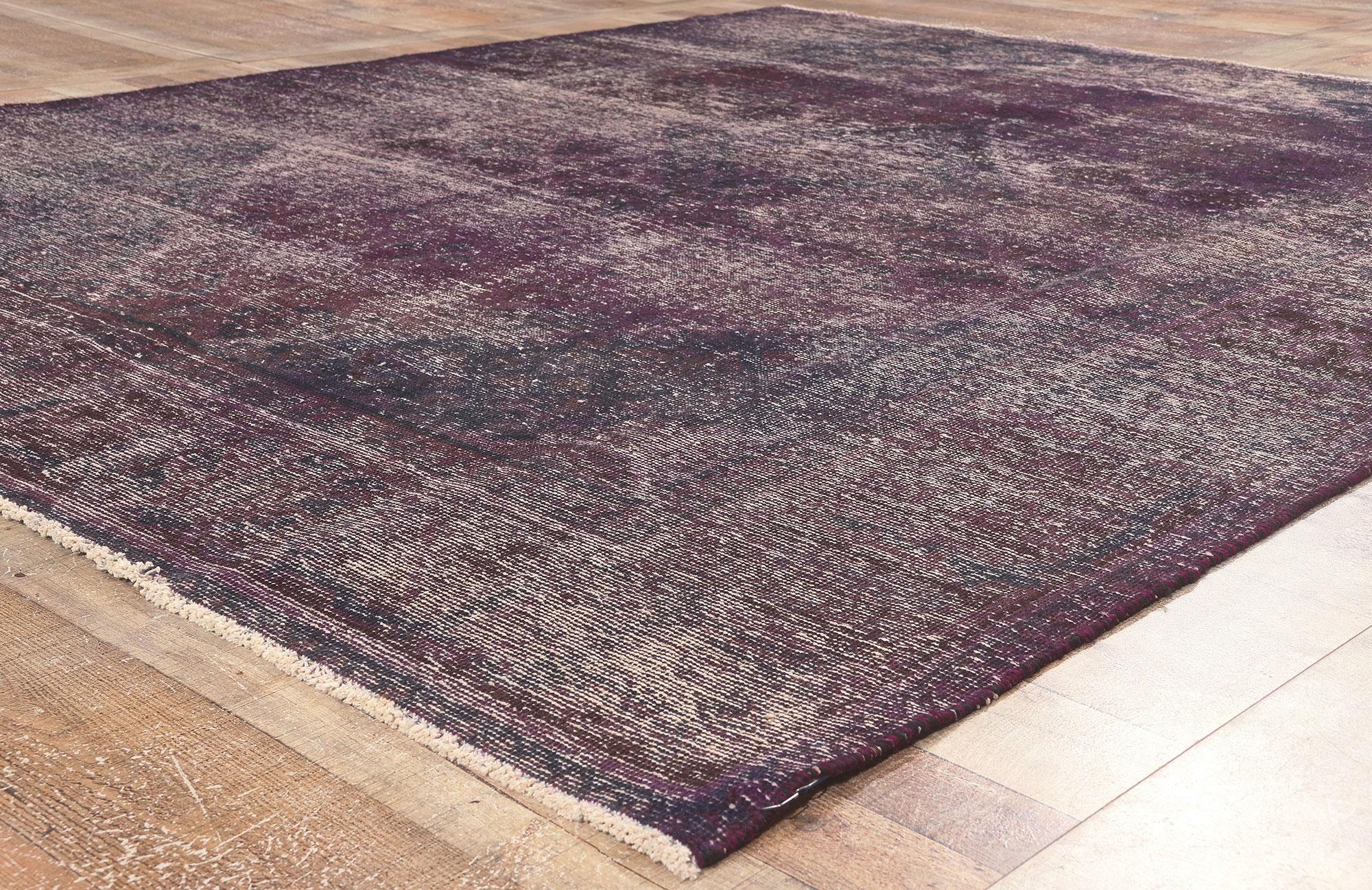 Vintage Turkish Overdyed Rug, Dark & Moody Industrial Meets Laid-Back Luxury For Sale 1