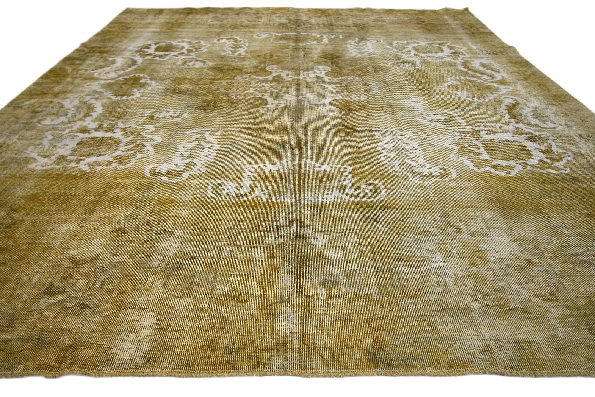 Hand-Knotted Vintage Turkish Overdyed Rug, Earth-Tone Elegance Meets Modern Industrial Luxe For Sale