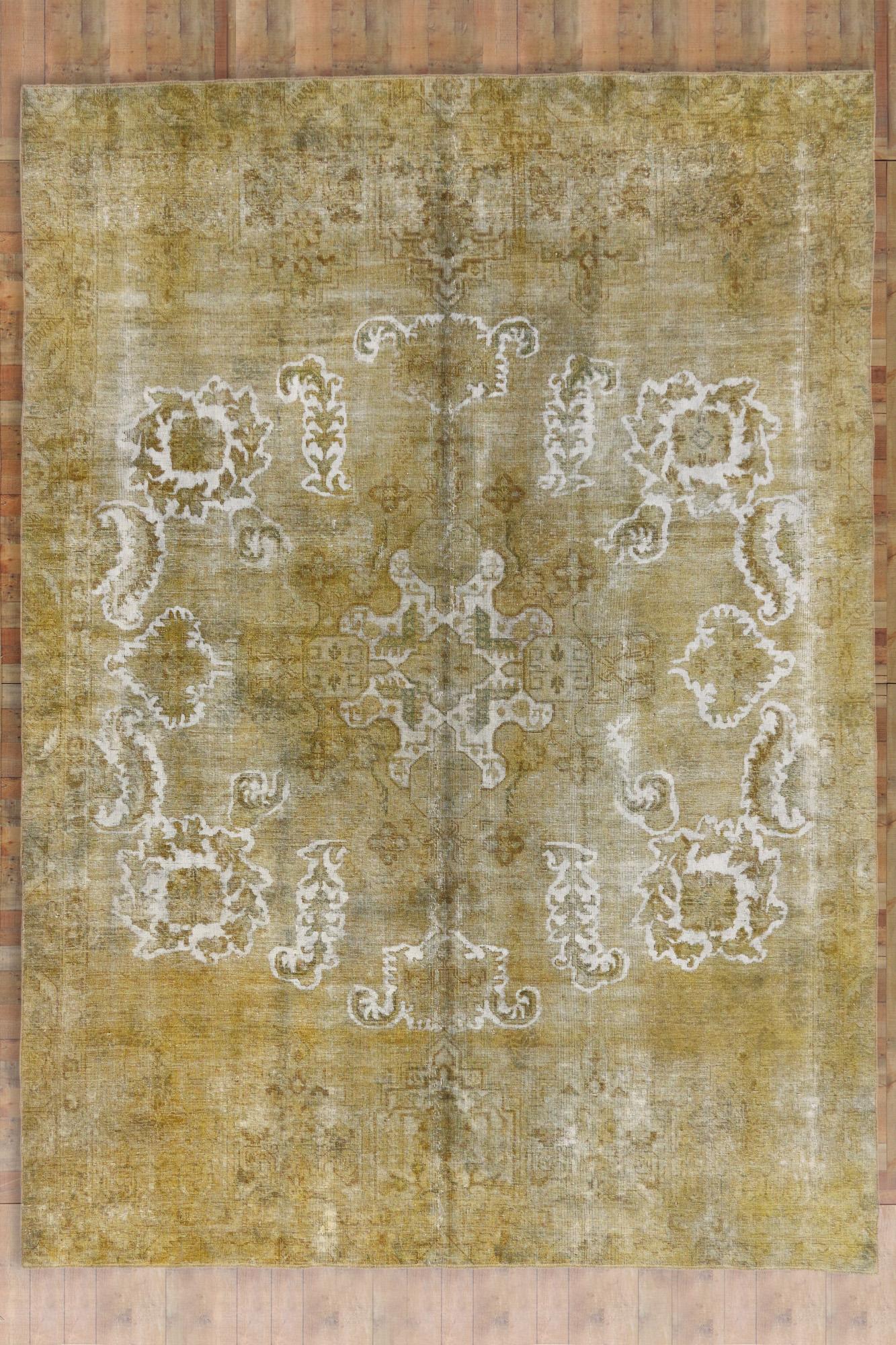 Vintage Turkish Overdyed Rug, Earth-Tone Elegance Meets Modern Industrial Luxe For Sale 3