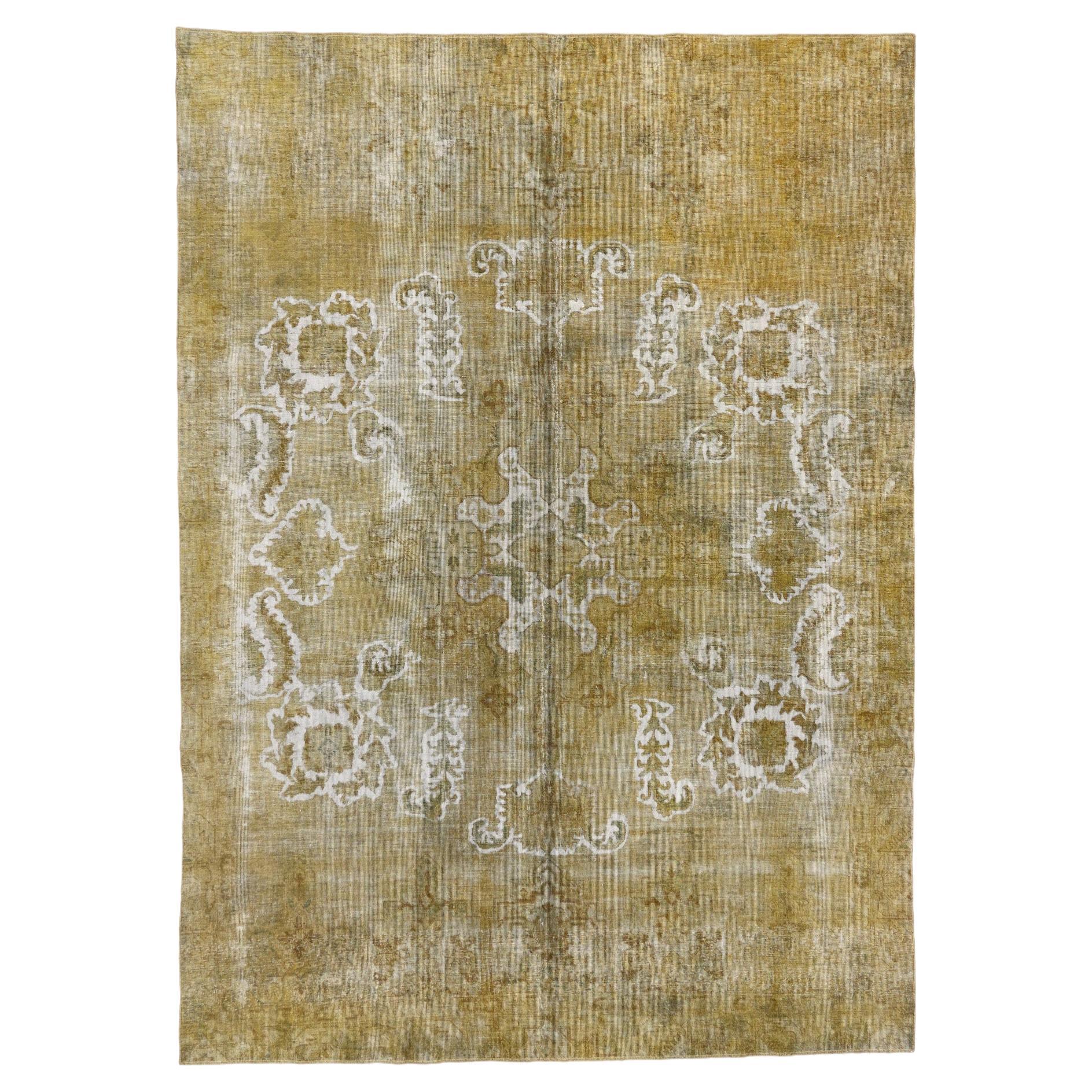 Vintage Turkish Overdyed Rug, Earth-Tone Elegance Meets Modern Industrial Luxe For Sale