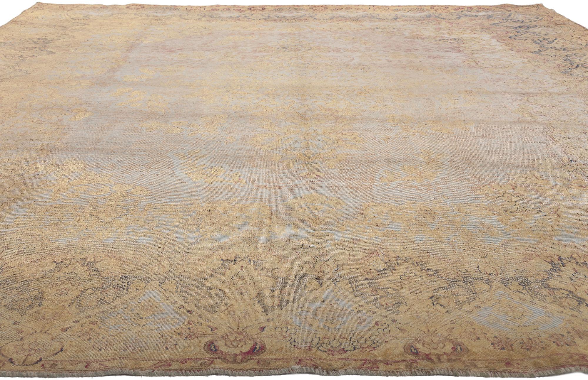Hand-Knotted Vintage Turkish Overdyed Rug, French Industrial Meets Belgian Chic For Sale