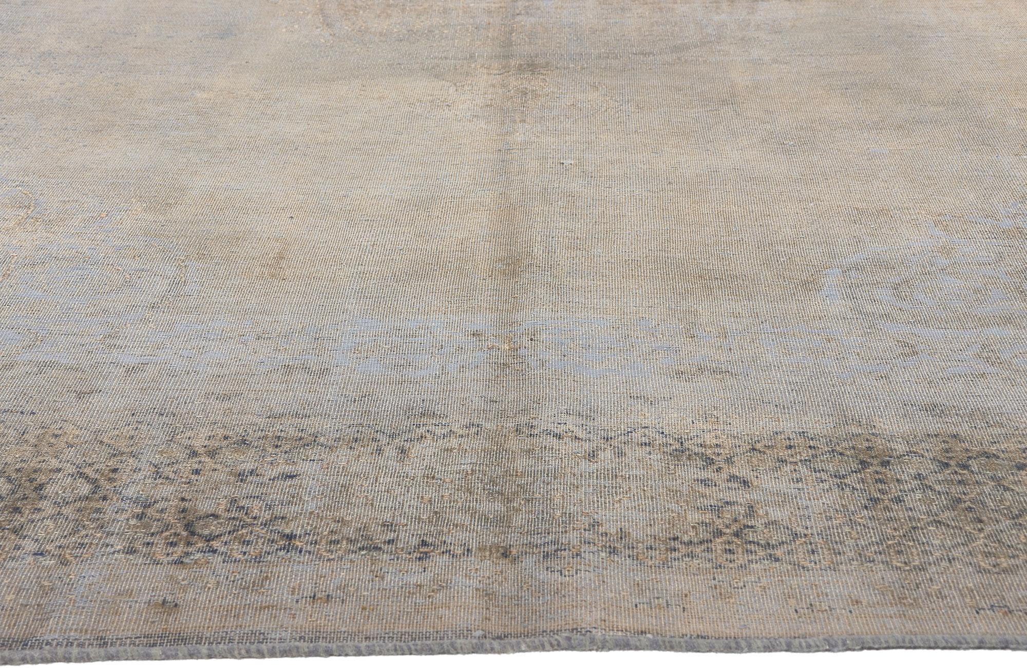 Vintage Turkish Overdyed Rug, French Industrial Meets Belgian Chic In Distressed Condition For Sale In Dallas, TX