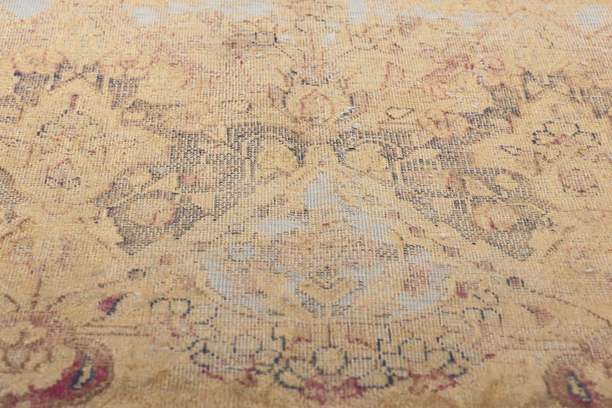 Alfombra turca vintage teñida, el estilo industrial francés se mezcla con el chic belga Anudado a mano en venta