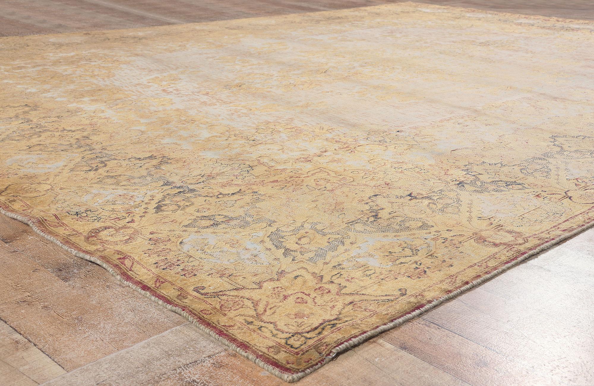 Vintage Turkish Overdyed Rug, French Industrial Meets Belgian Chic For Sale 1