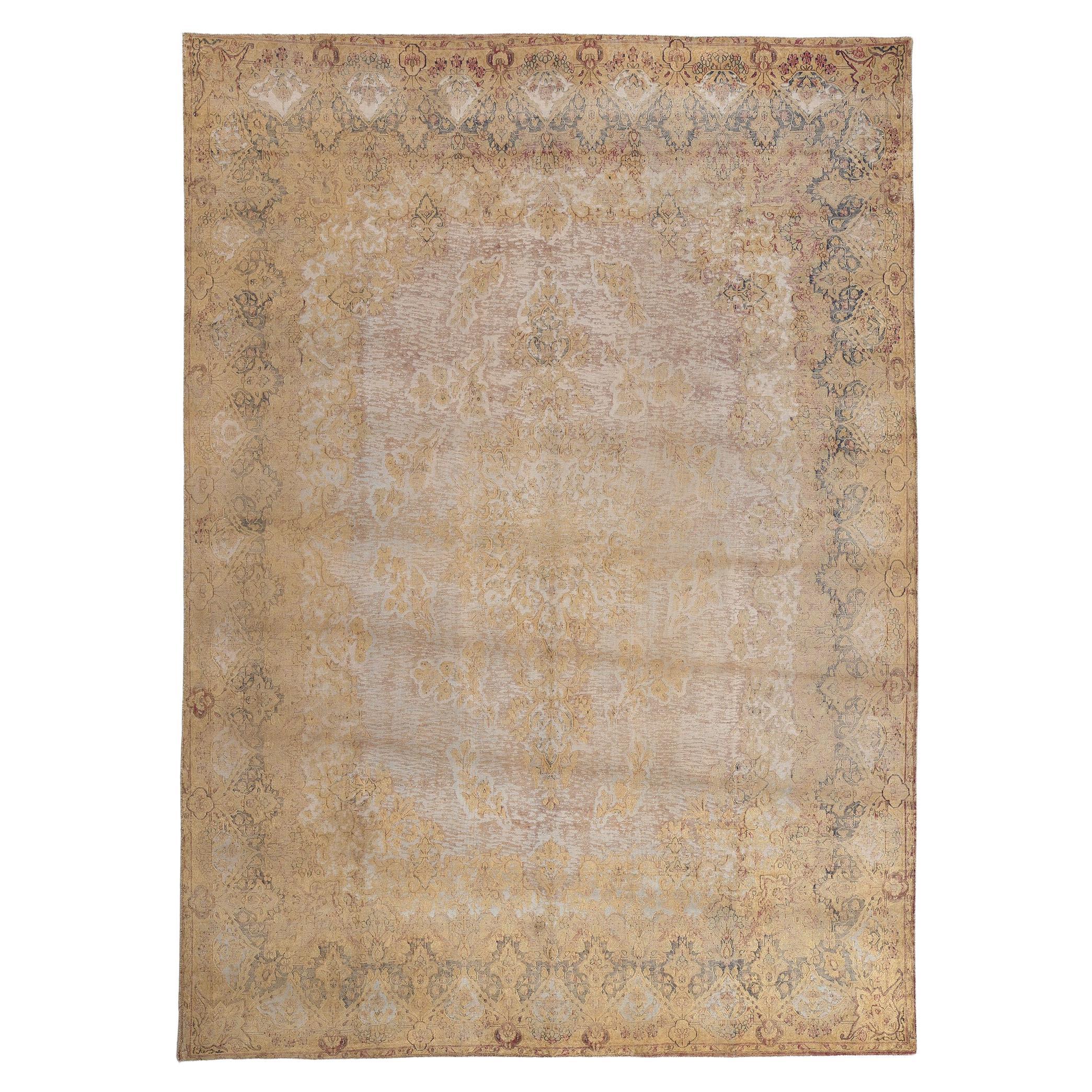 Vintage Turkish Overdyed Rug, French Industrial Meets Belgian Chic For Sale