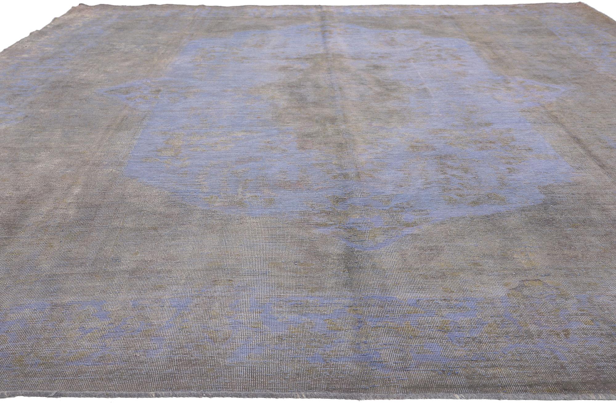 Hand-Knotted Vintage Turkish Overdyed Rug, French Industrial Meets Modern Boho Chic For Sale