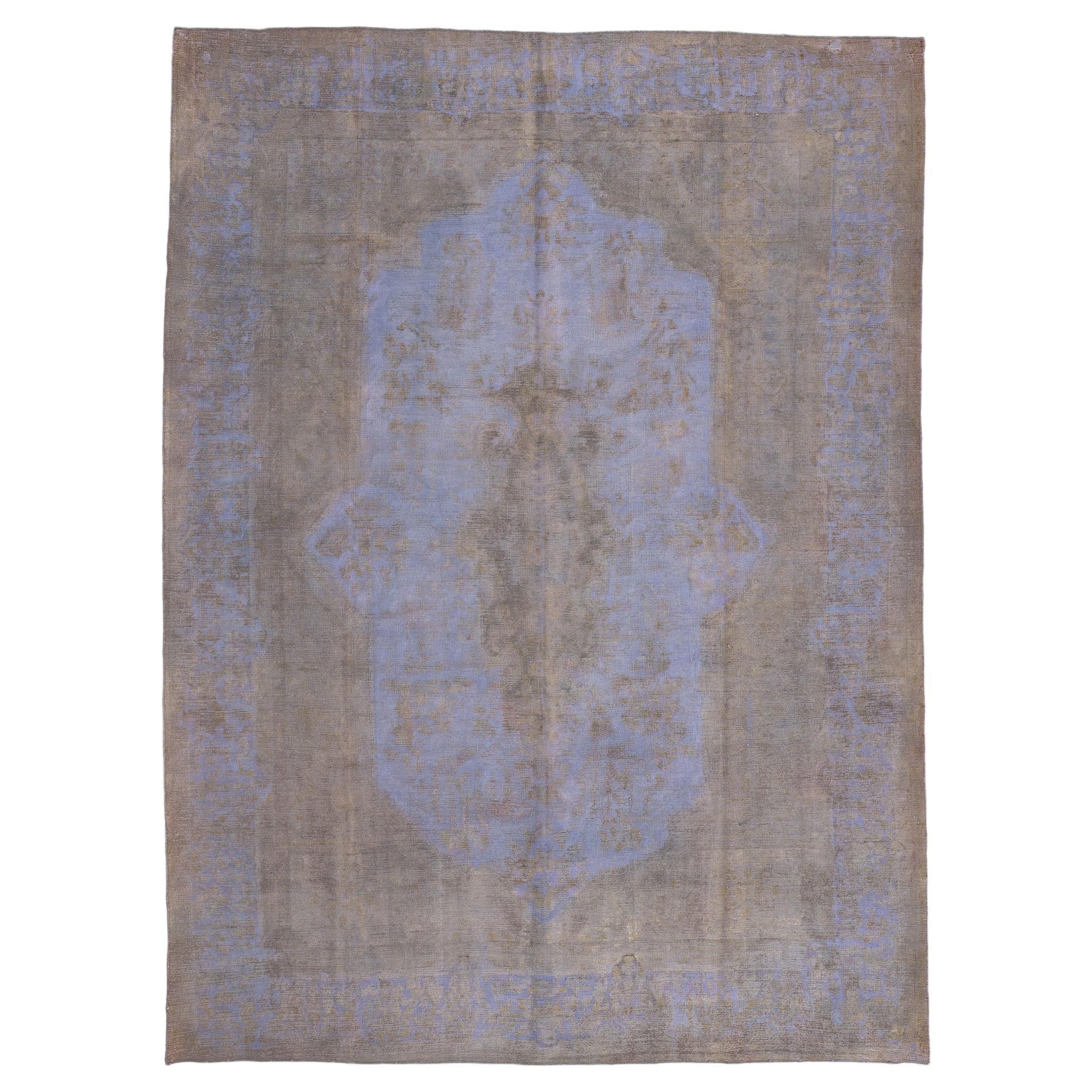 Vintage Turkish Overdyed Rug, French Industrial Meets Modern Boho Chic For Sale