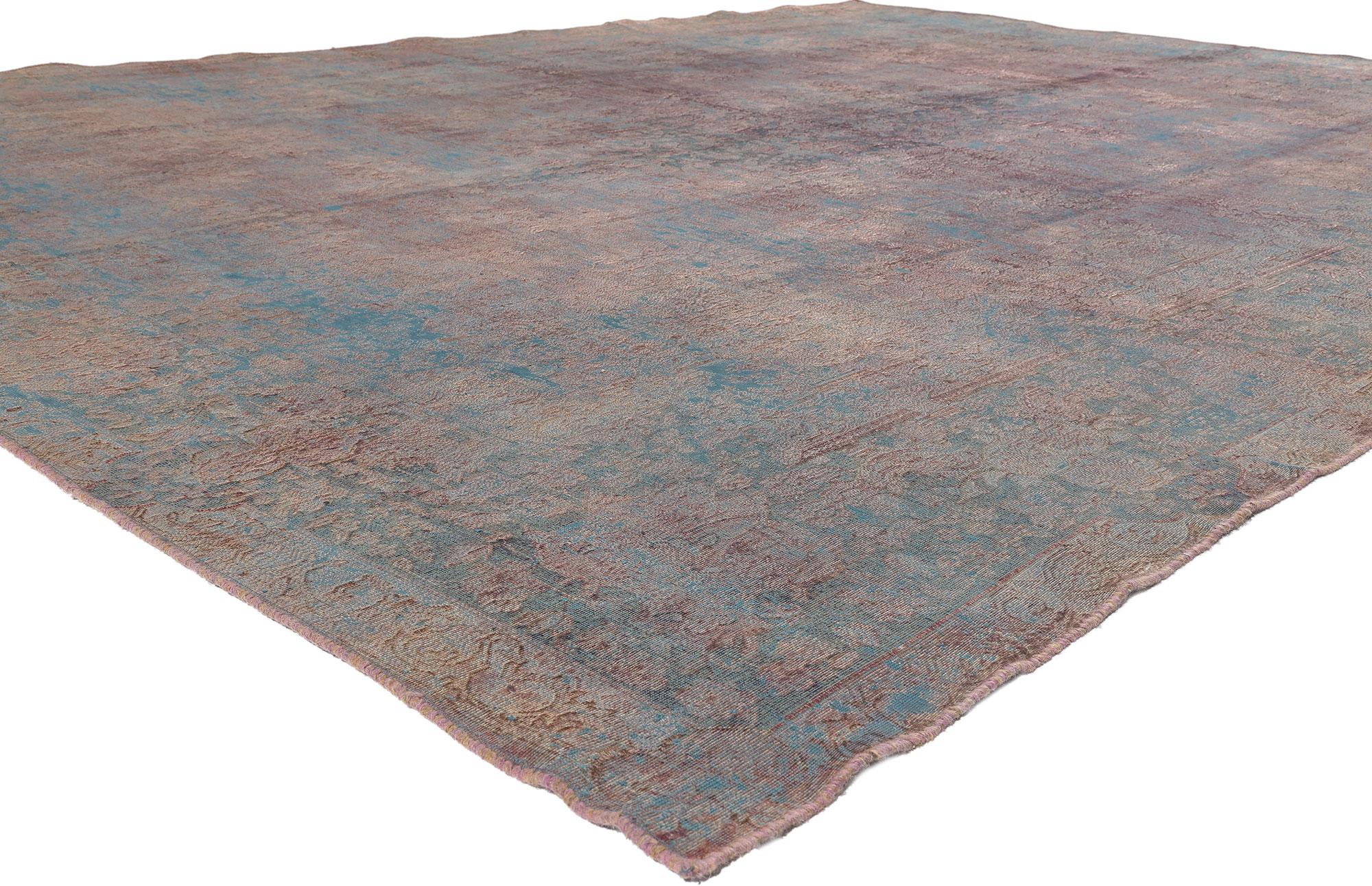 60612 Vintage Turkish Overdyed Rug, 09'09 x 13'02. 
​Embark on a design journey where Industrial Boho effortlessly waltzes with Chic City Loft vibes in the form of this hand-knotted wool vintage Turkish overdyed rug. Picture it: the carefree, earthy