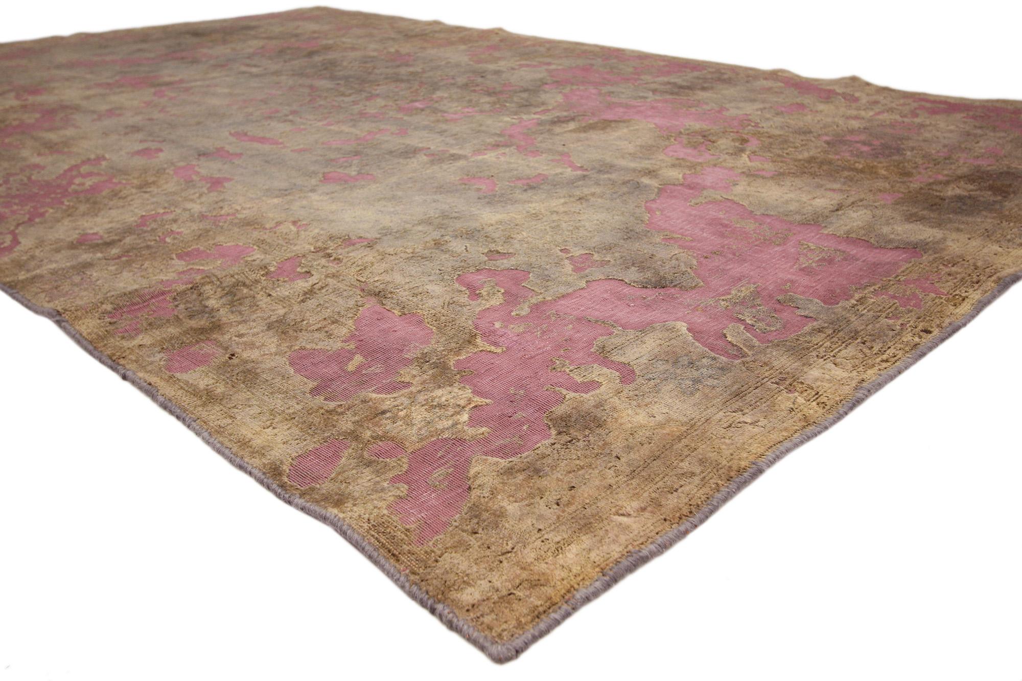 60730 Vintage Turkish Overdyed Rug, 06’06 x 10’00. 
Prepare to be swept off your feet as Industrial Chic twirls with the softer side of Abstract Expressionism in this hand-knotted wool vintage Turkish overdyed rug. It's not just a rug; it's a design