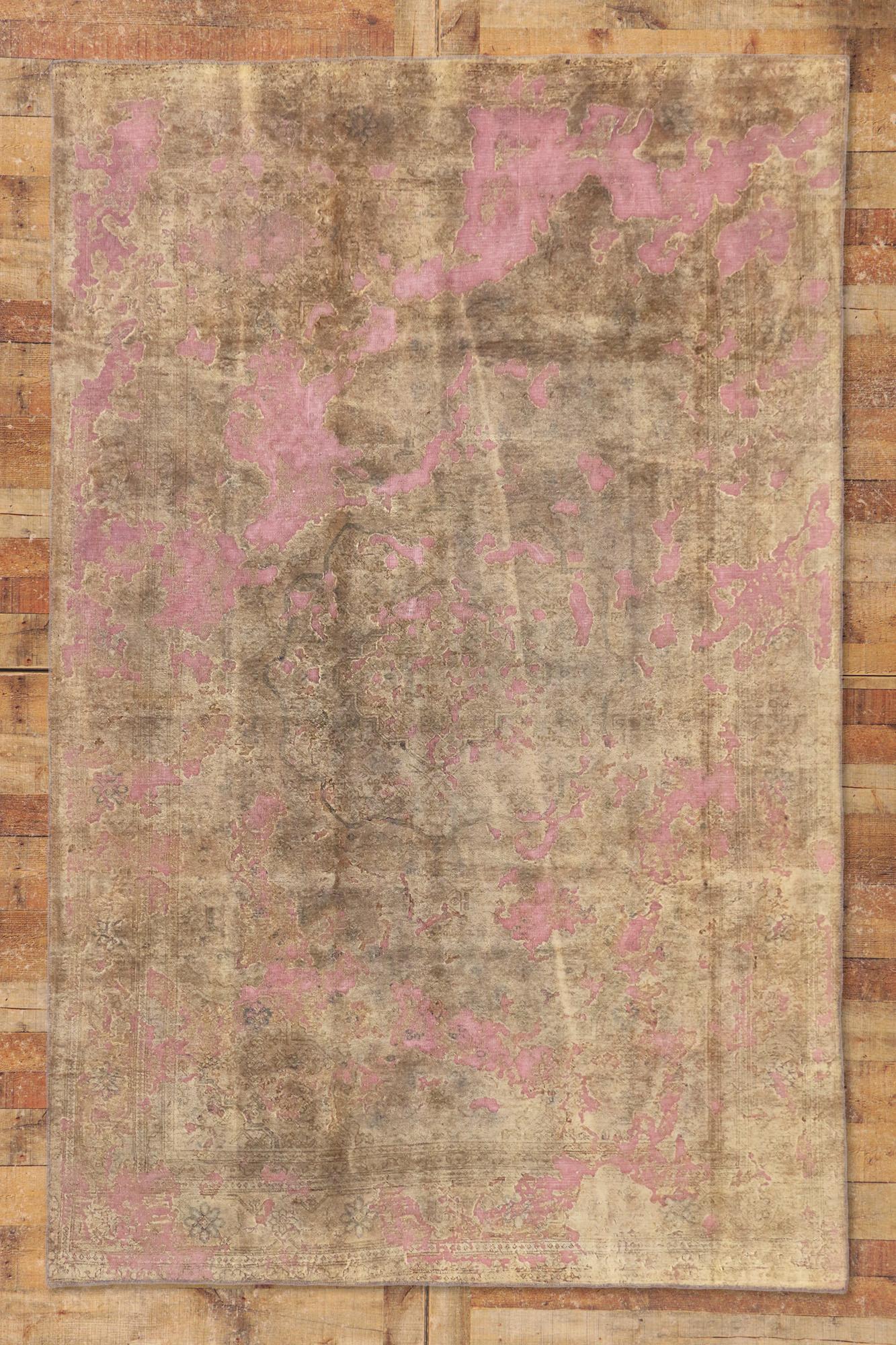 Vintage Turkish Overdyed Rug, Industrial Chic Meets Abstract Expressionism For Sale 2