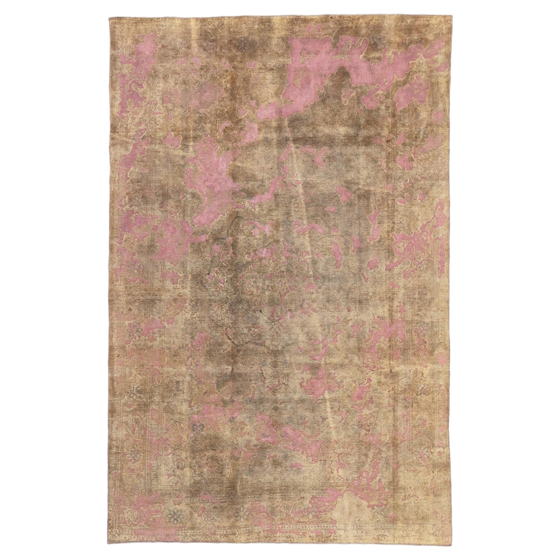 Vintage Turkish Overdyed Rug, Industrial Chic Meets Abstract Expressionism For Sale