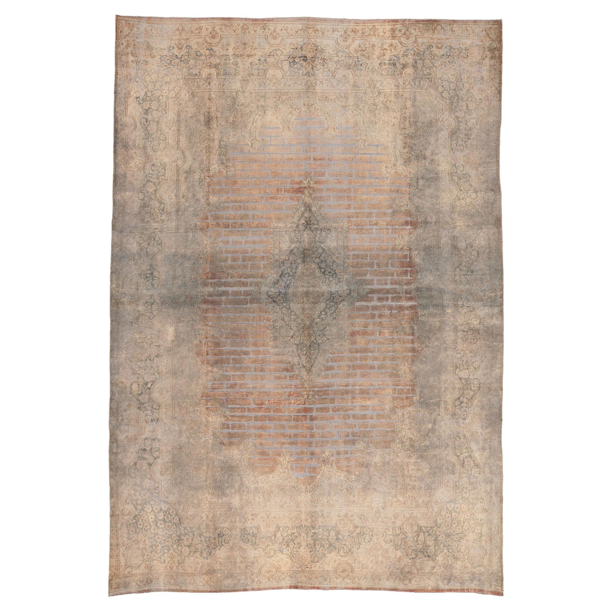 Alfombra turca vintage teñida, la modernidad industrial se une a la elegancia de los tonos tierra
