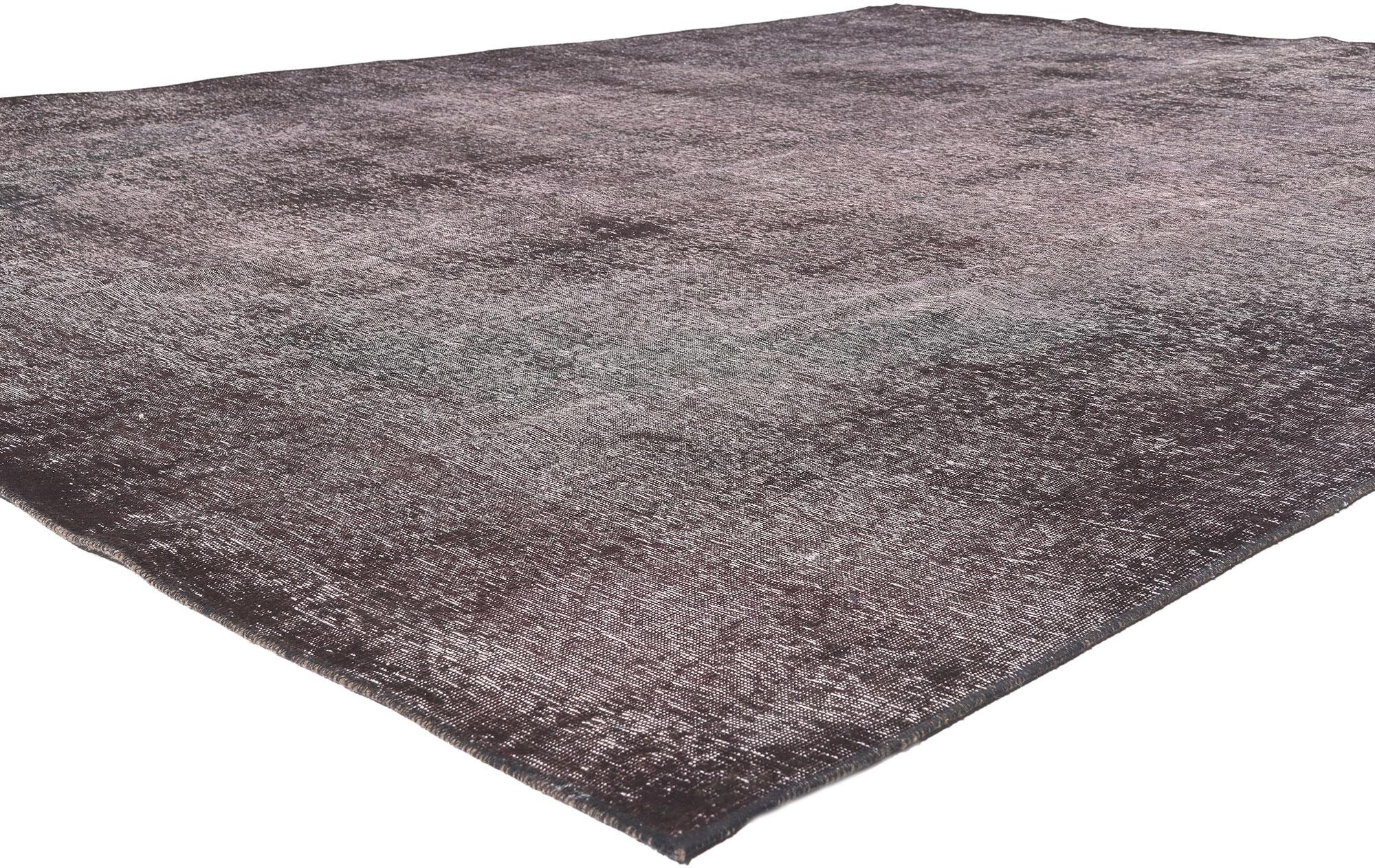 60675 Vintage Turkish Overdyed Rug, 09'06 x 12'06. 
​In a captivating fusion of Industrial Chic and luxe utilitarian appeal, this hand-knotted wool vintage Turkish overdyed rug becomes a masterpiece that transcends design conventions. The erased