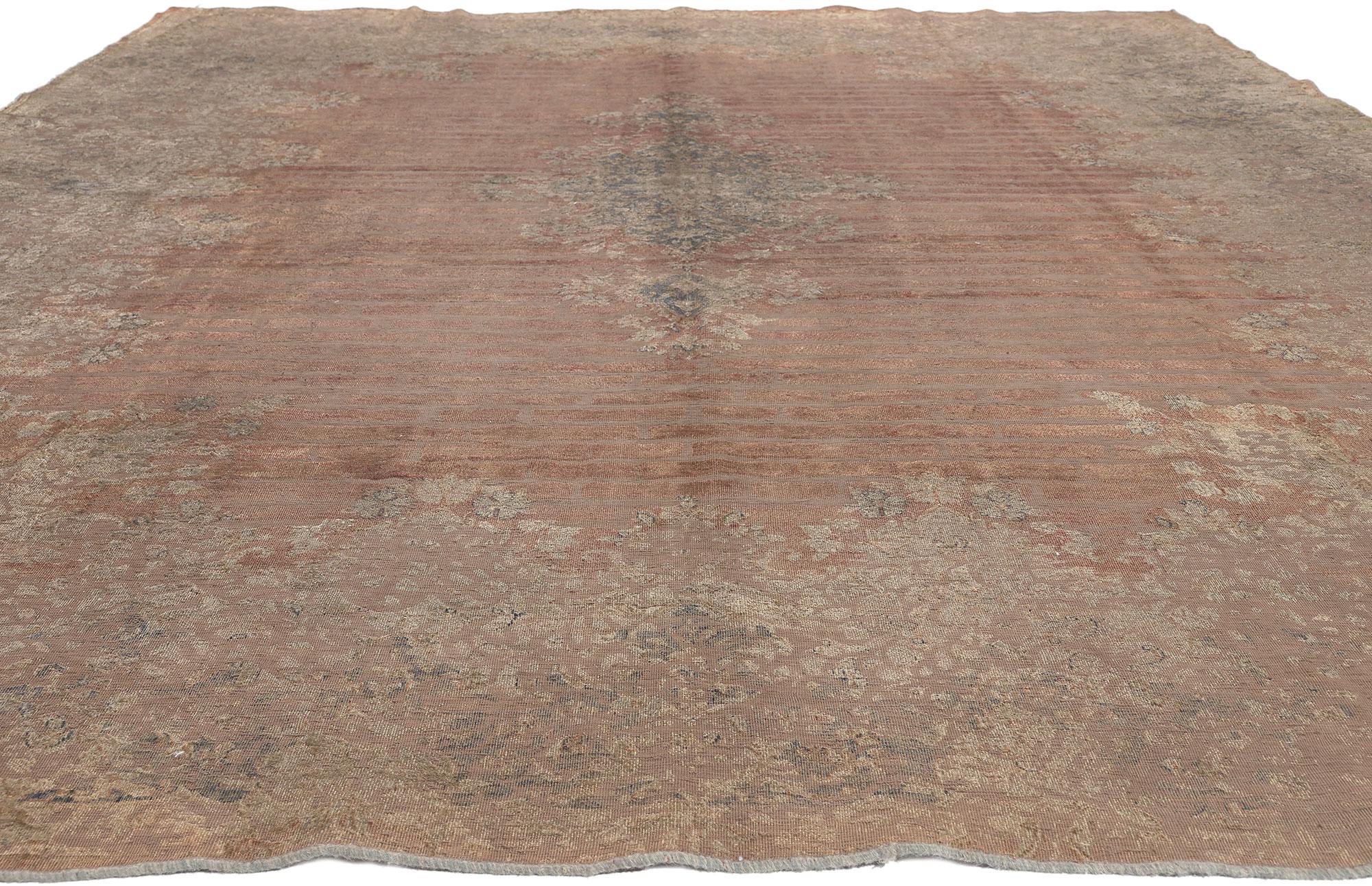 Hand-Knotted Vintage Turkish Overdyed Rug, Warm Industrial Style Meets Earth-Tone Elegance For Sale