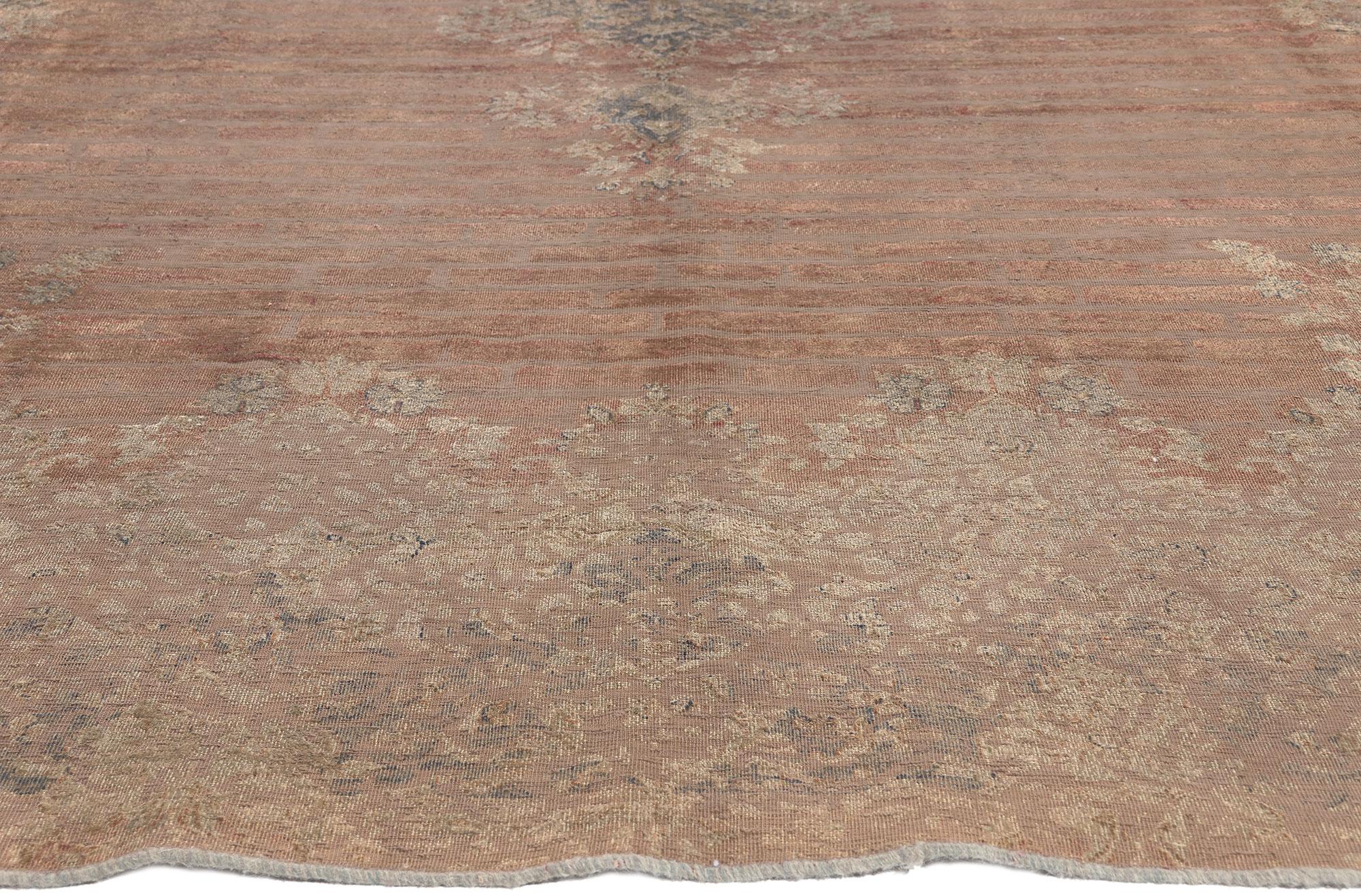 Vintage Turkish Overdyed Rug, Warm Industrial Style Meets Earth-Tone Elegance In Distressed Condition For Sale In Dallas, TX