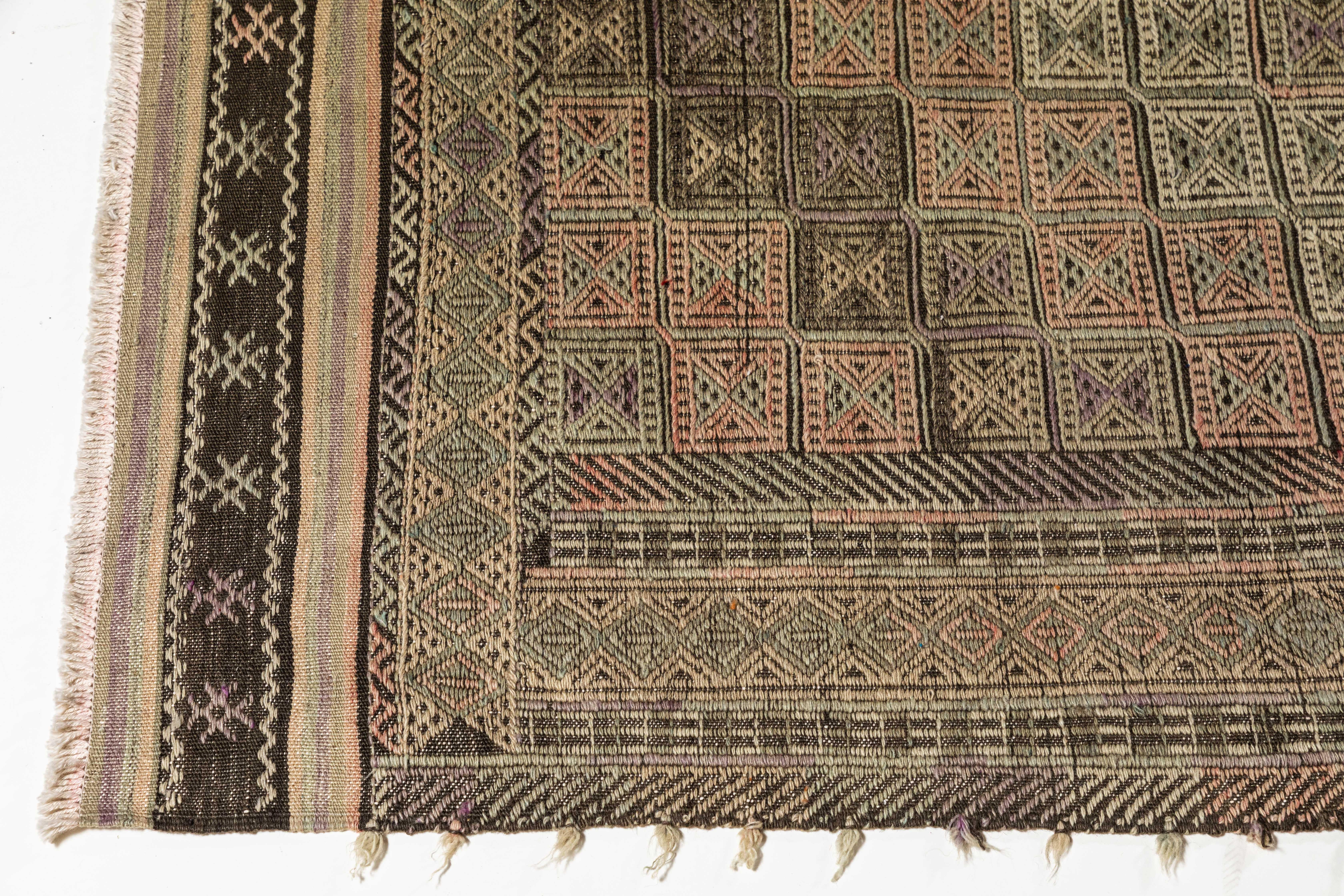 Wool Vintage Turkish Ozdemir Flat-Weave Rug