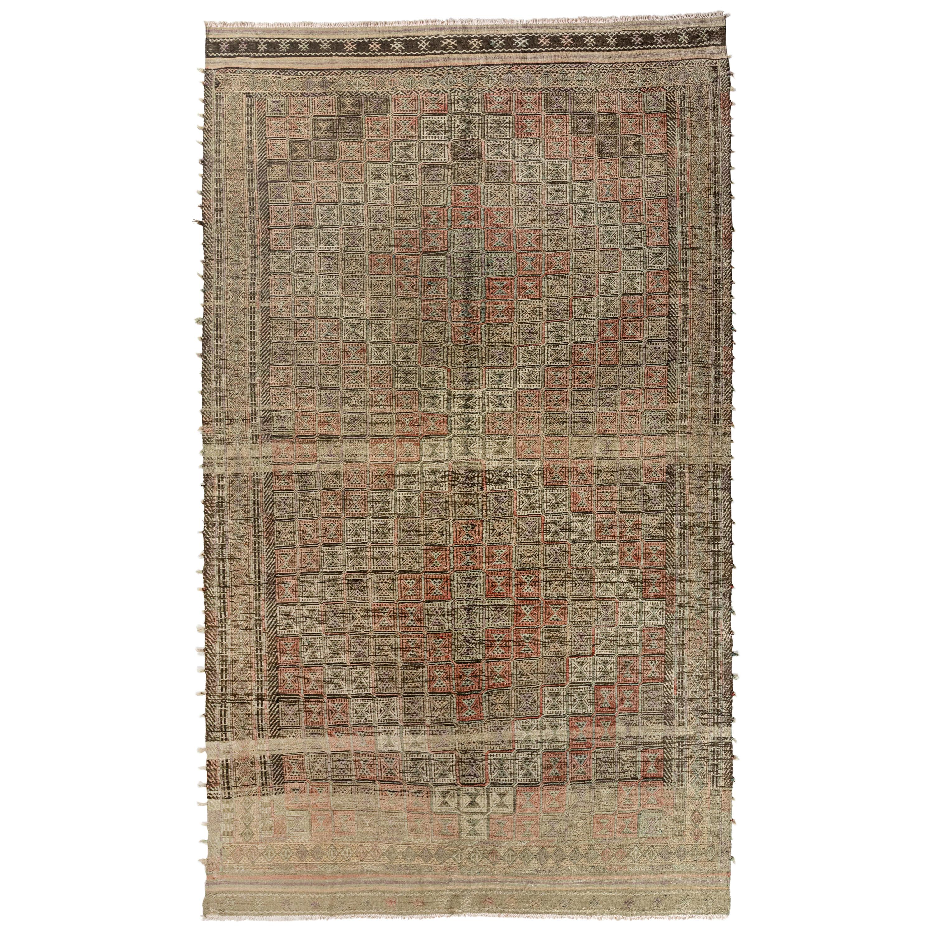Vintage Turkish Ozdemir Flat-Weave Rug