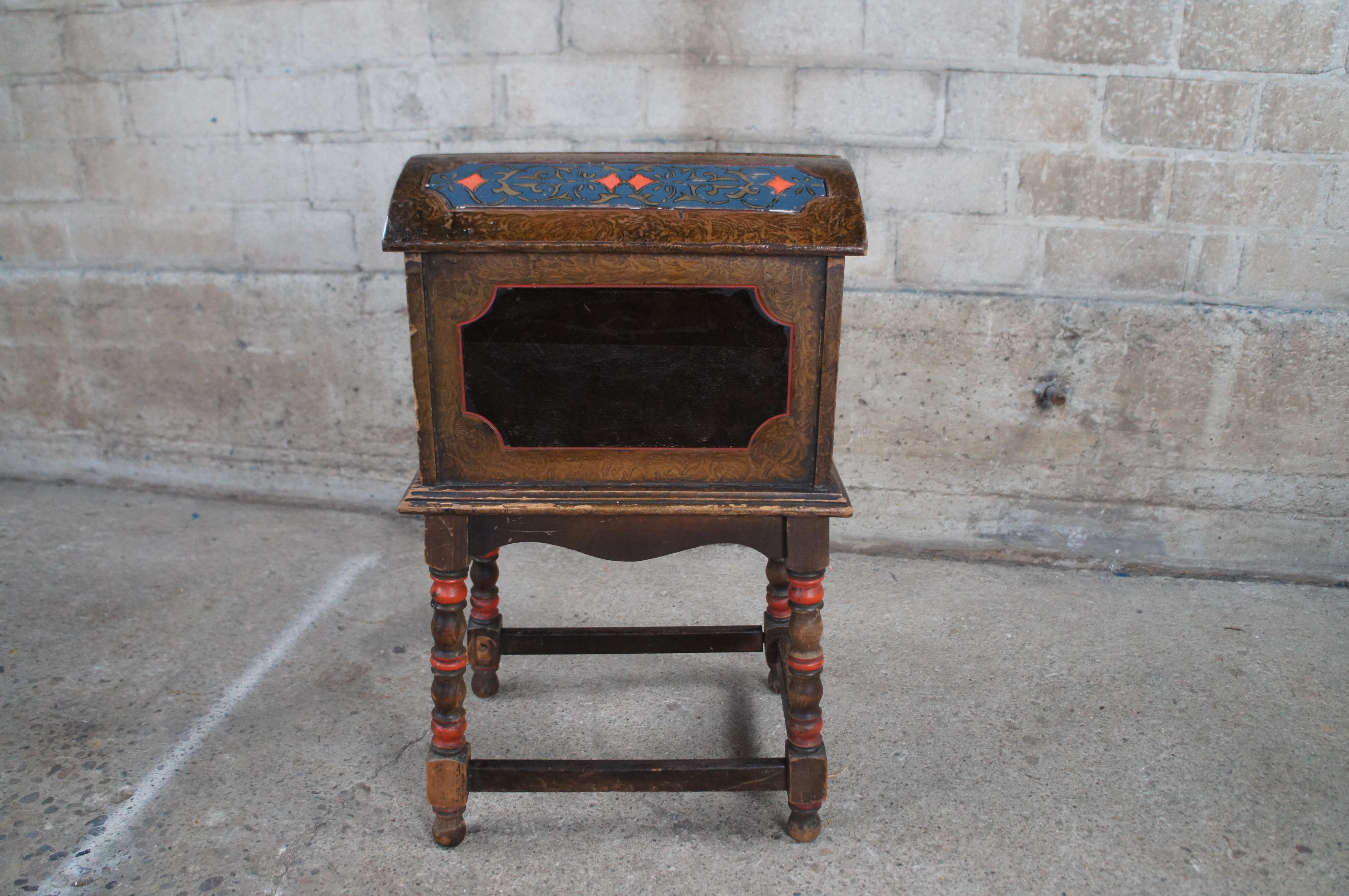 Vintage Turkish Painted Grain Domed Parlor Smoke Stand Humidor Tobacco Box 3