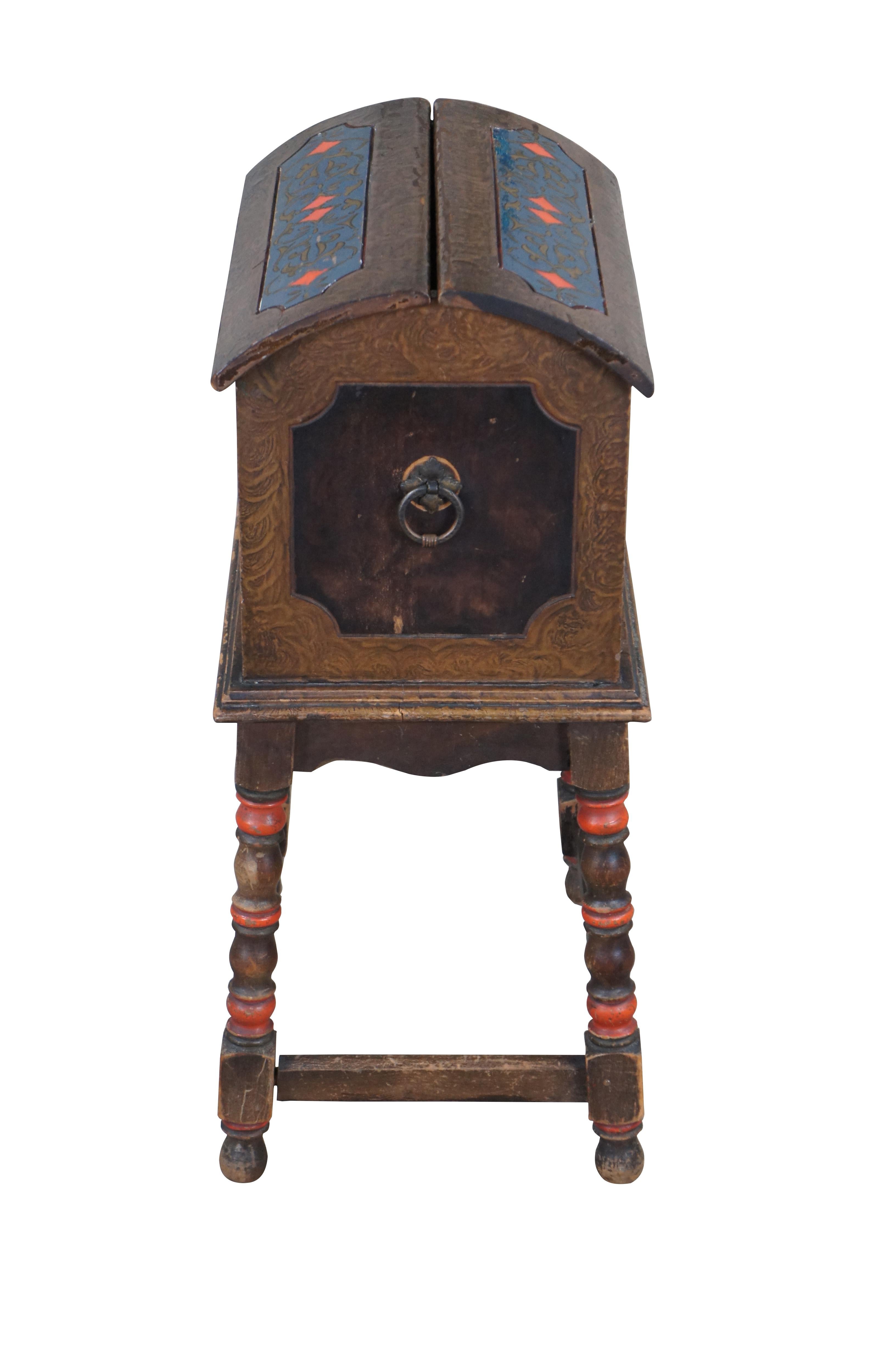 Vintage Turkish parlor smoke stand / humidor / tobacco box or cabinet featuring a domed top with painted grain.  Includes copper humidor insert.

Dimensions:
15.5