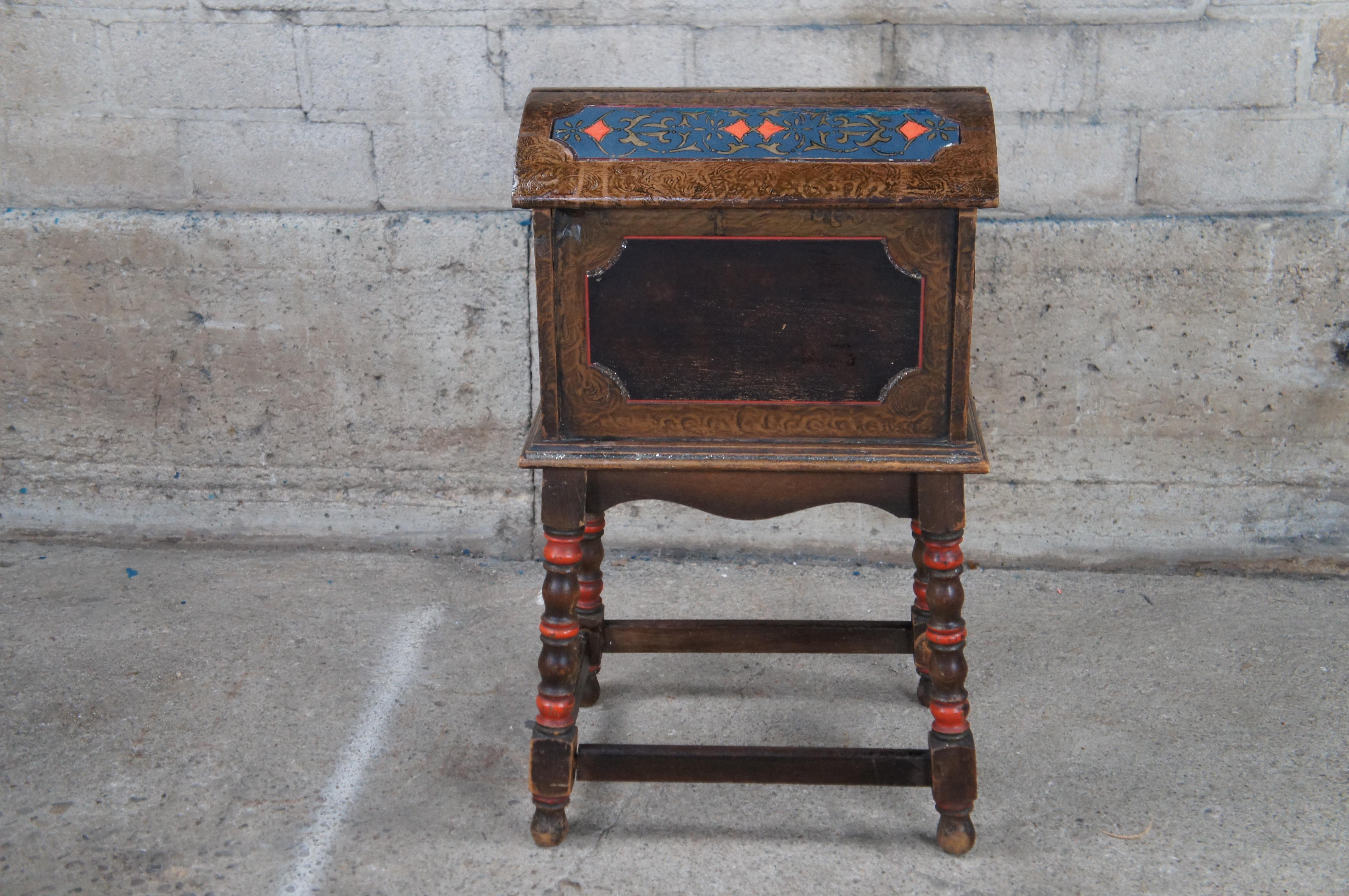 Vintage Turkish Painted Grain Domed Parlor Smoke Stand Humidor Tobacco Box In Fair Condition In Dayton, OH