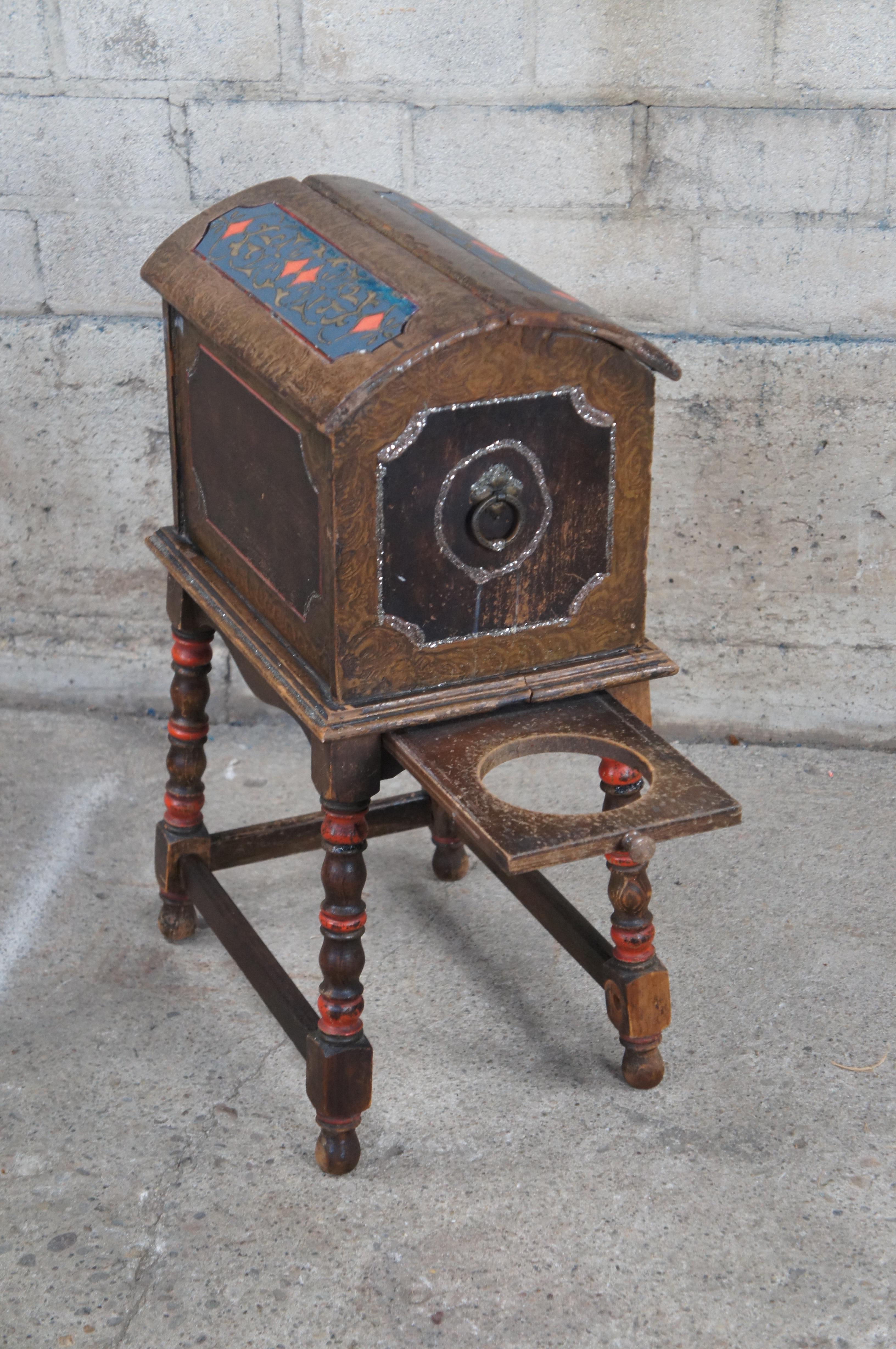 Hardwood Vintage Turkish Painted Grain Domed Parlor Smoke Stand Humidor Tobacco Box