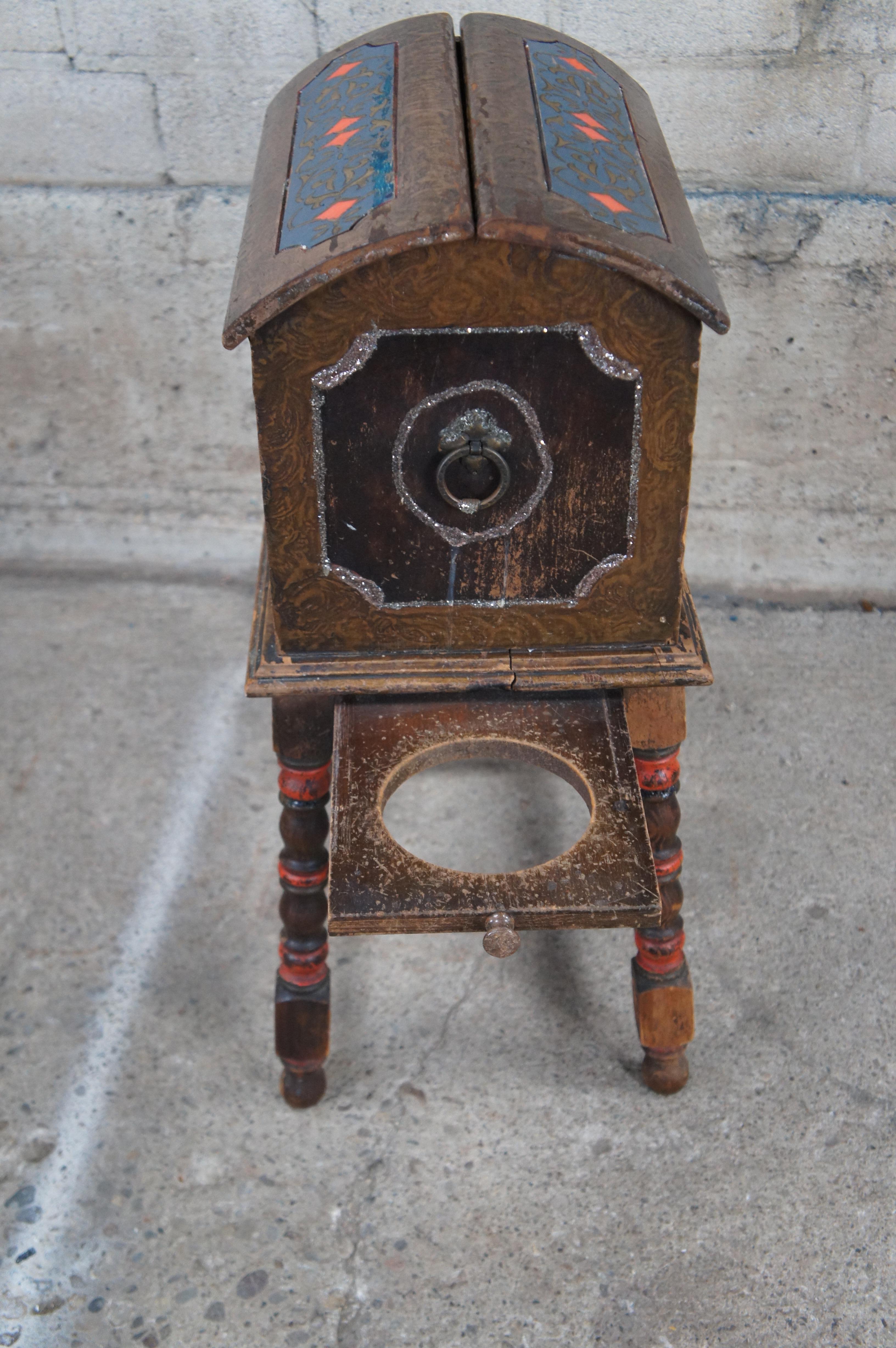 Vintage Turkish Painted Grain Domed Parlor Smoke Stand Humidor Tobacco Box 1