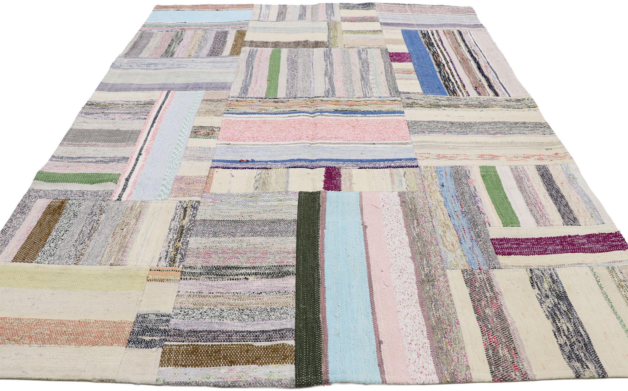 Hand-Knotted Vintage Turkish Pala Patchwork Kilim Rug with Preppy Boho Chic Style For Sale
