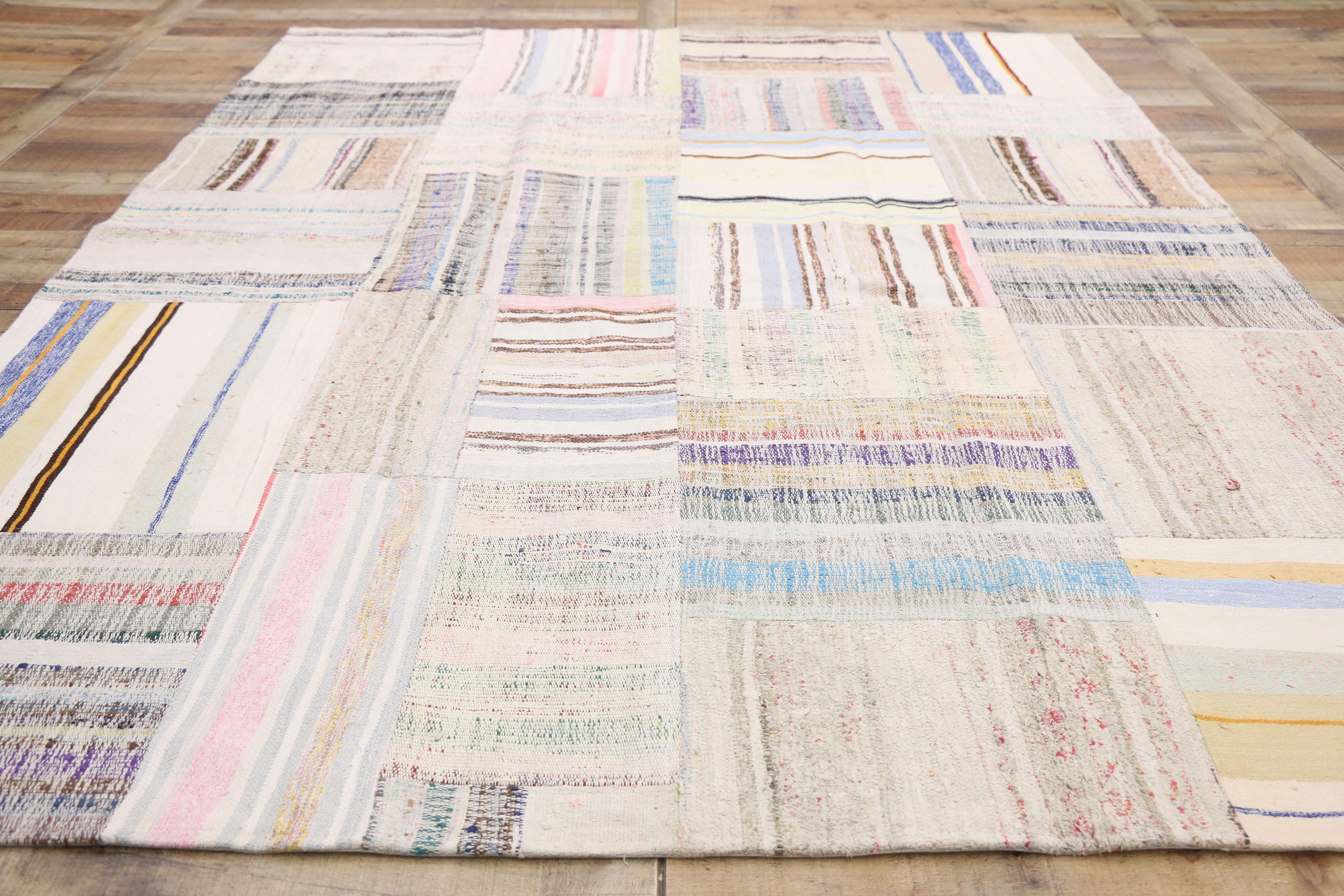 Wool Vintage Turkish Pala Patchwork Kilim Rug, Flat-Weave Rug