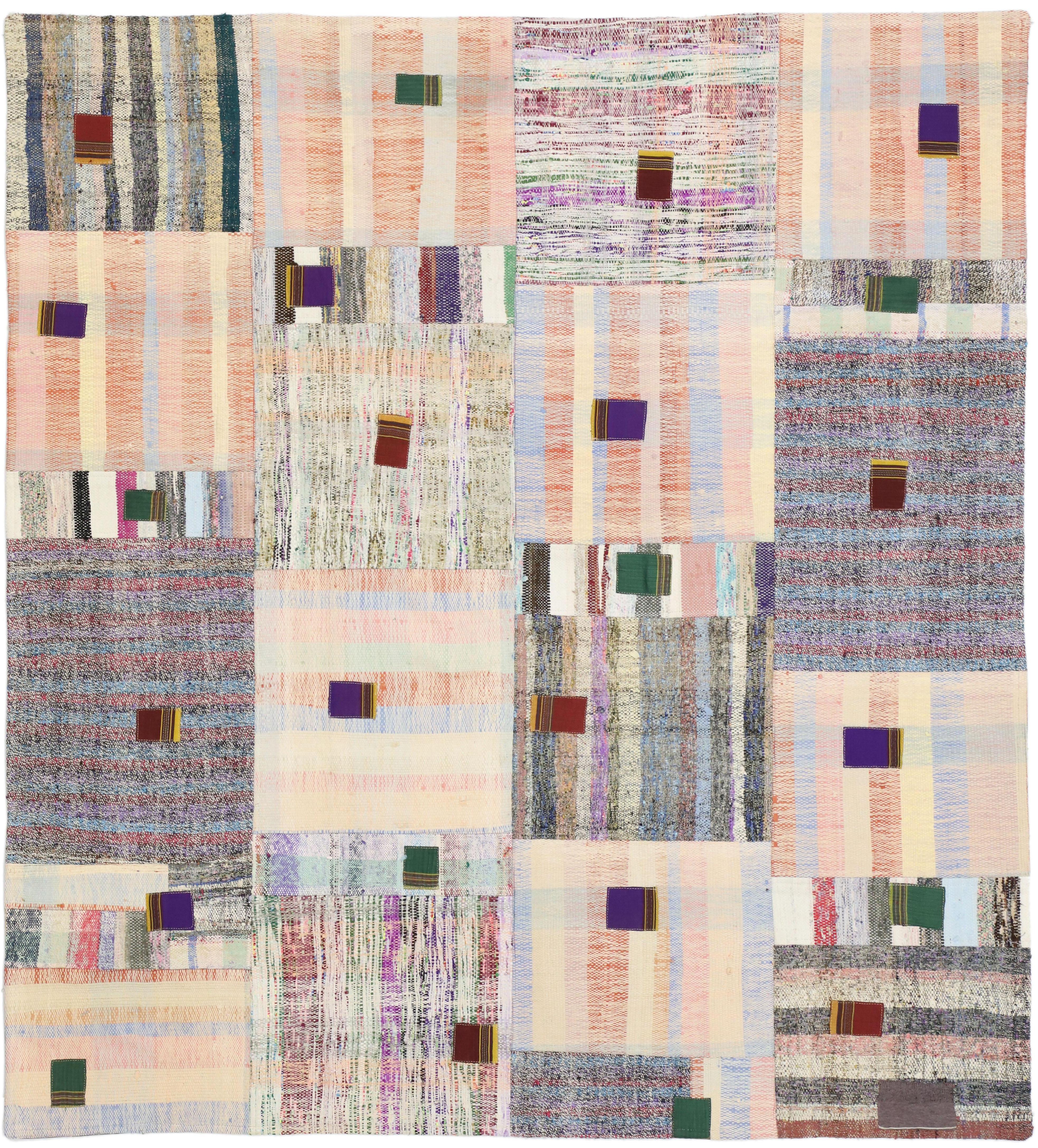 Tapis Kilim turc Pala Patchwork, tapis à tissage plat, tapis carré