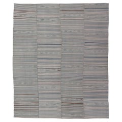 Retro Turkish Paneled Flat-Weave Kilim in Muted Colors With Stripe Design 