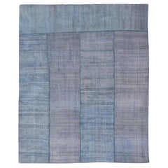 Alfombra Kilim Turca Vintage con Serenos Tonos Azules y Lavanda