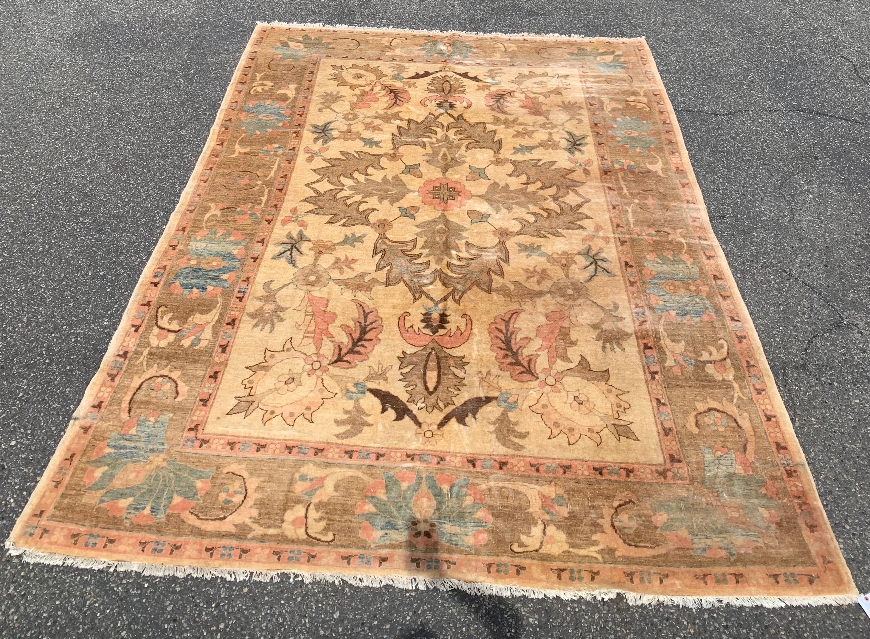 Hand-Woven Vintage Turkish Pastel Oushak Area Rug circa 1960s For Sale