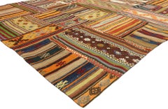 1960's Turkish Patchwork Kilim Plaid Rug with Preppy Madras Style