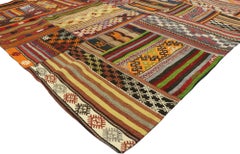 Vintage Turkish Patchwork Kilim Plaid Rug with Preppy Madras Style