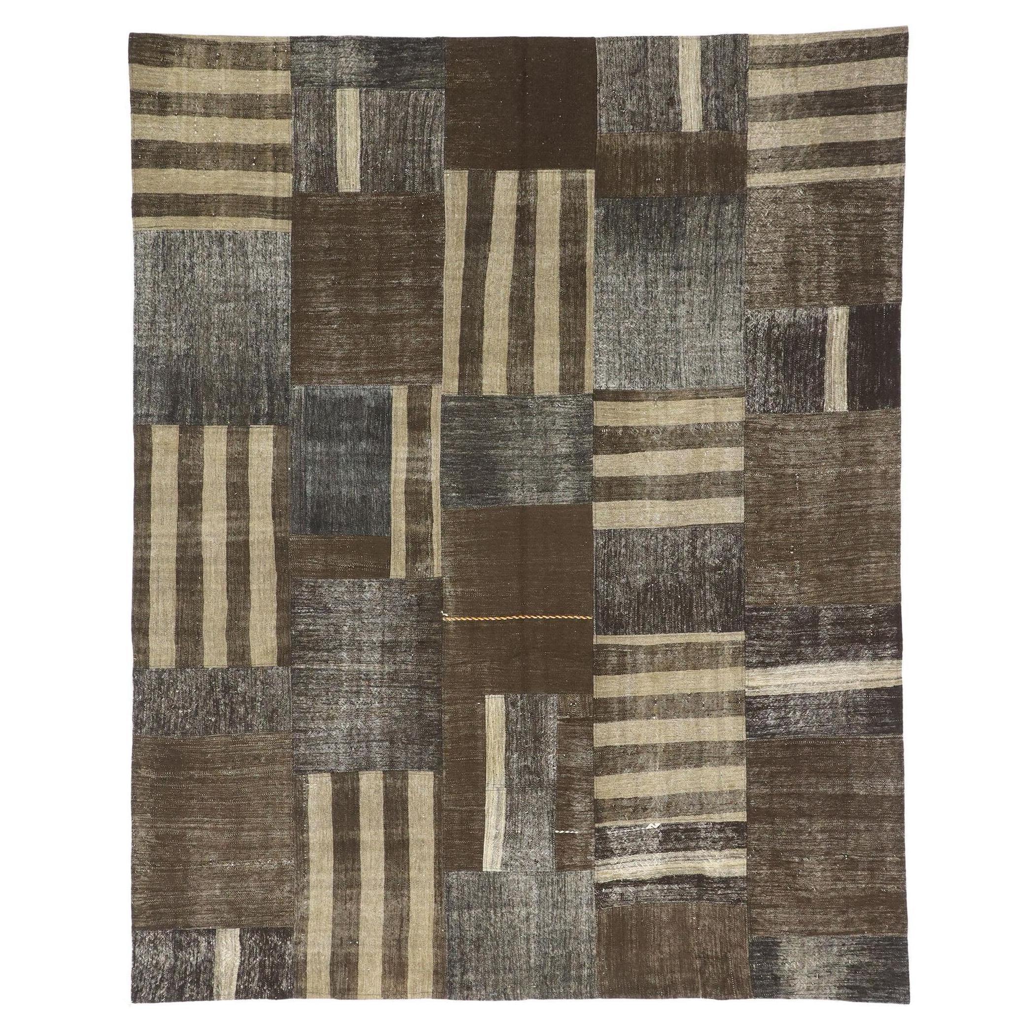 Vintage Turkish Patchwork Kilim Rug, Wabi-Sabi Meets Masculine Appeal For Sale