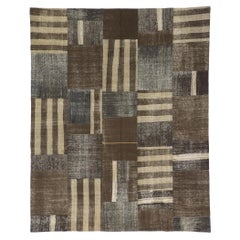 Retro Turkish Patchwork Kilim Rug, Wabi-Sabi Meets Masculine Appeal