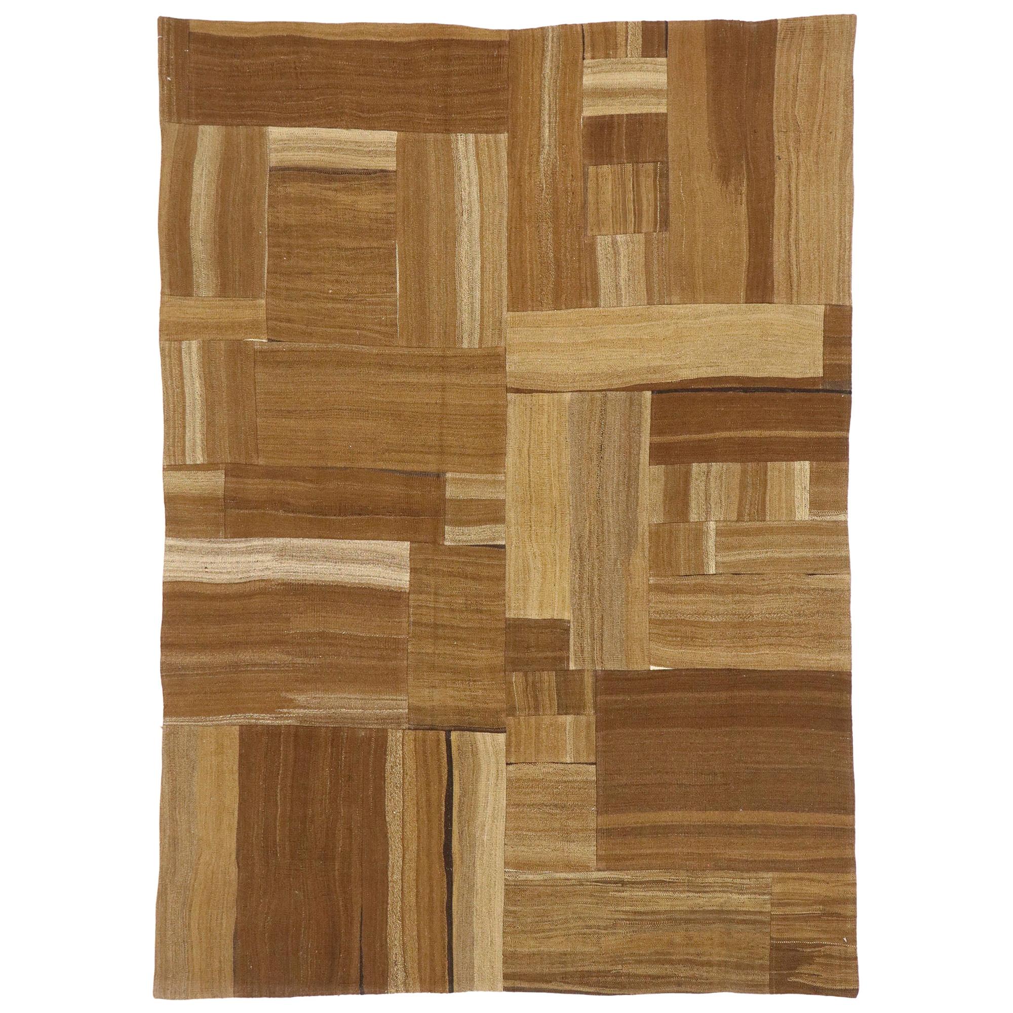 Alfombra turca kilim vintage de patchwork con estilo moderno de mediados de siglo, alfombra kilim