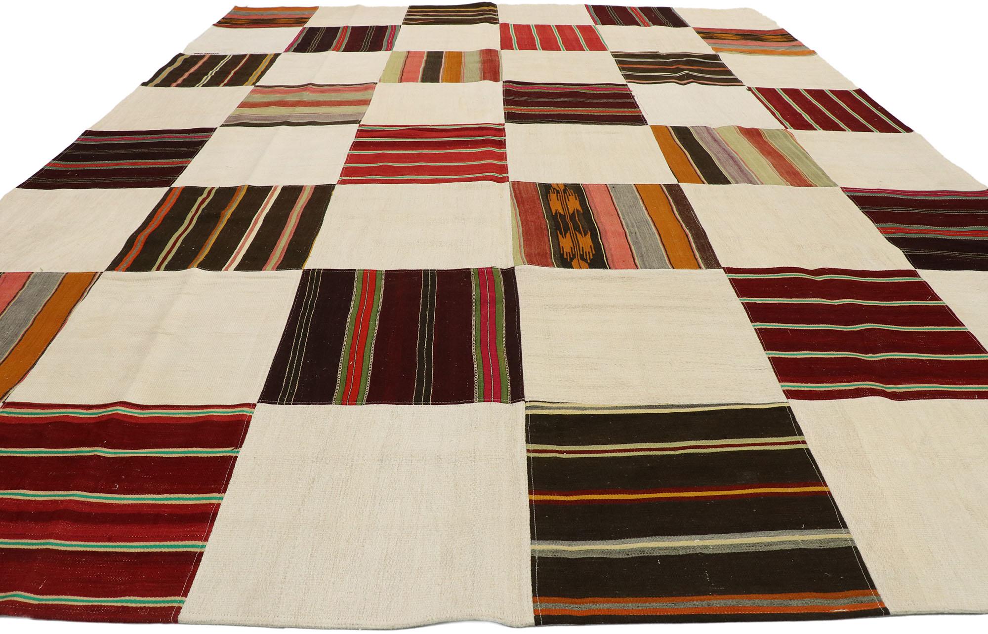 Vintage Turkish Patchwork Kilim Rug with Modern Rustic Preppy Style In Good Condition In Dallas, TX