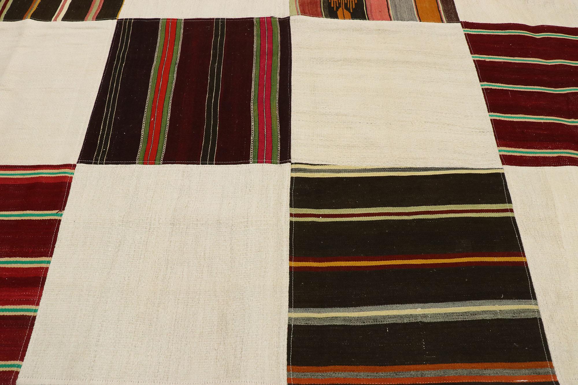 20th Century Vintage Turkish Patchwork Kilim Rug with Modern Rustic Preppy Style