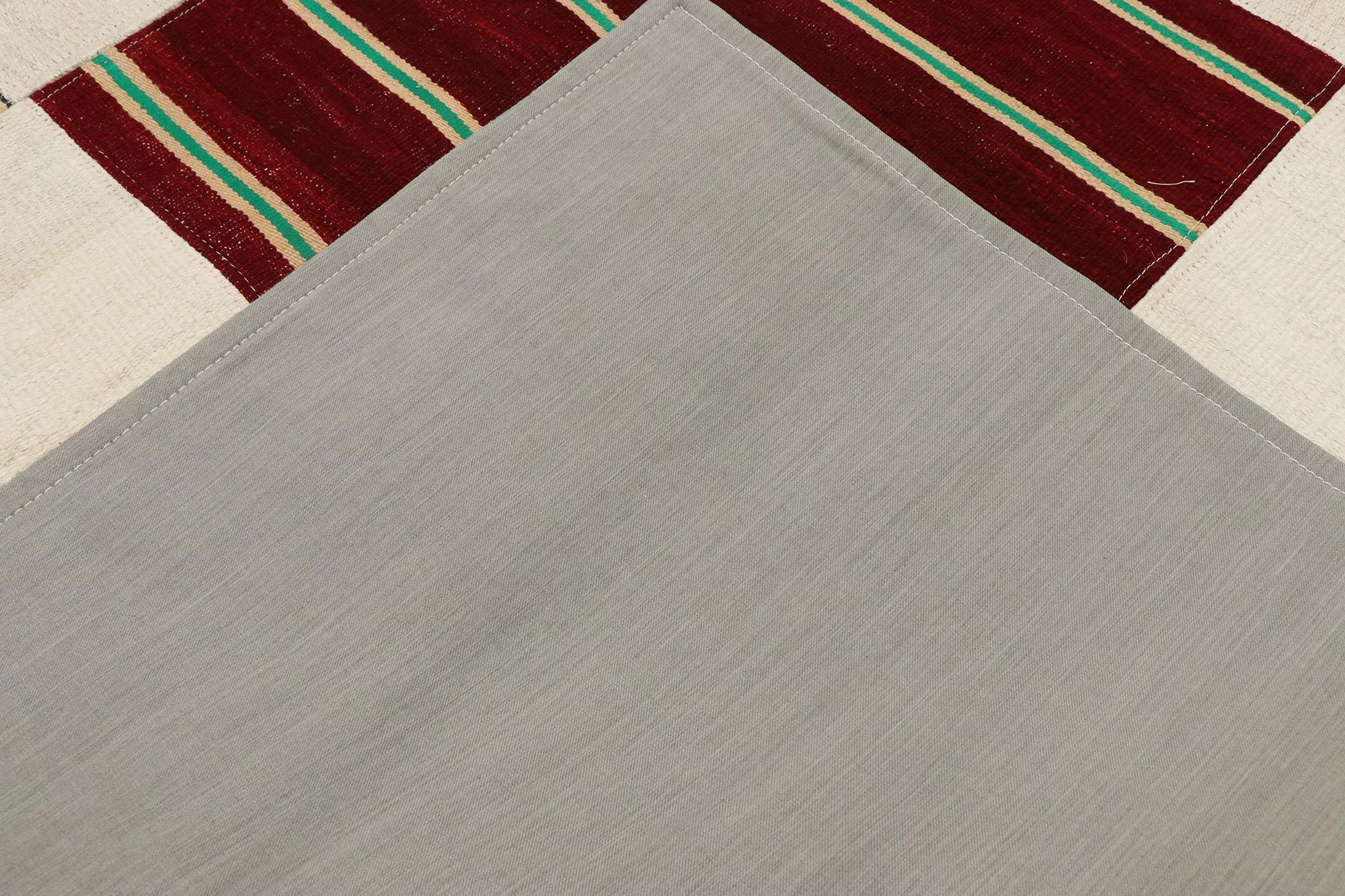Wool Vintage Turkish Patchwork Kilim Rug with Modern Rustic Preppy Style