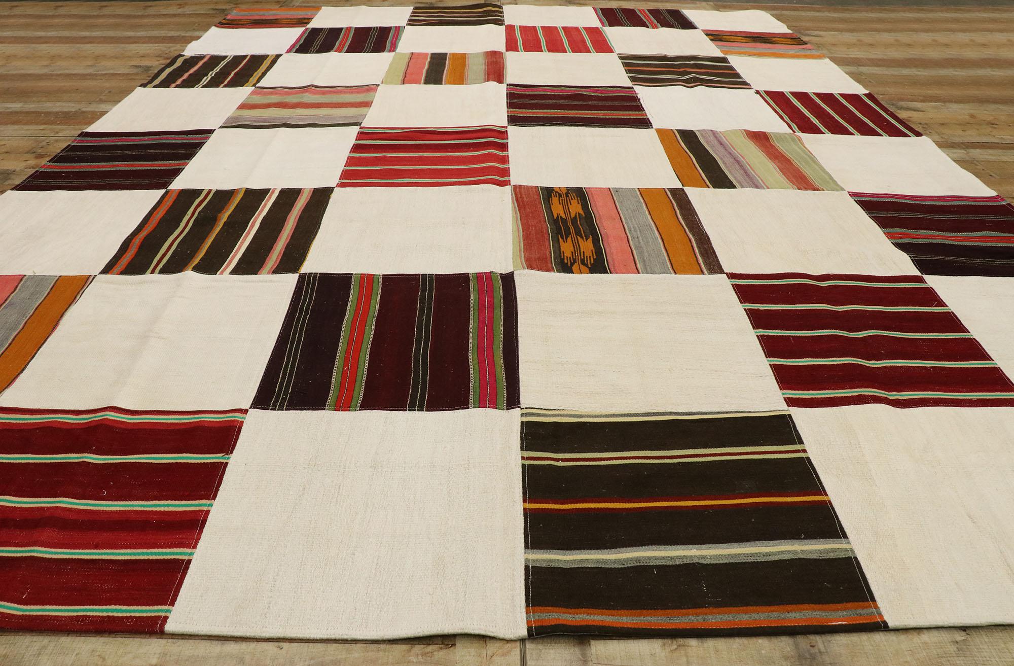 Vintage Turkish Patchwork Kilim Rug with Modern Rustic Preppy Style 2