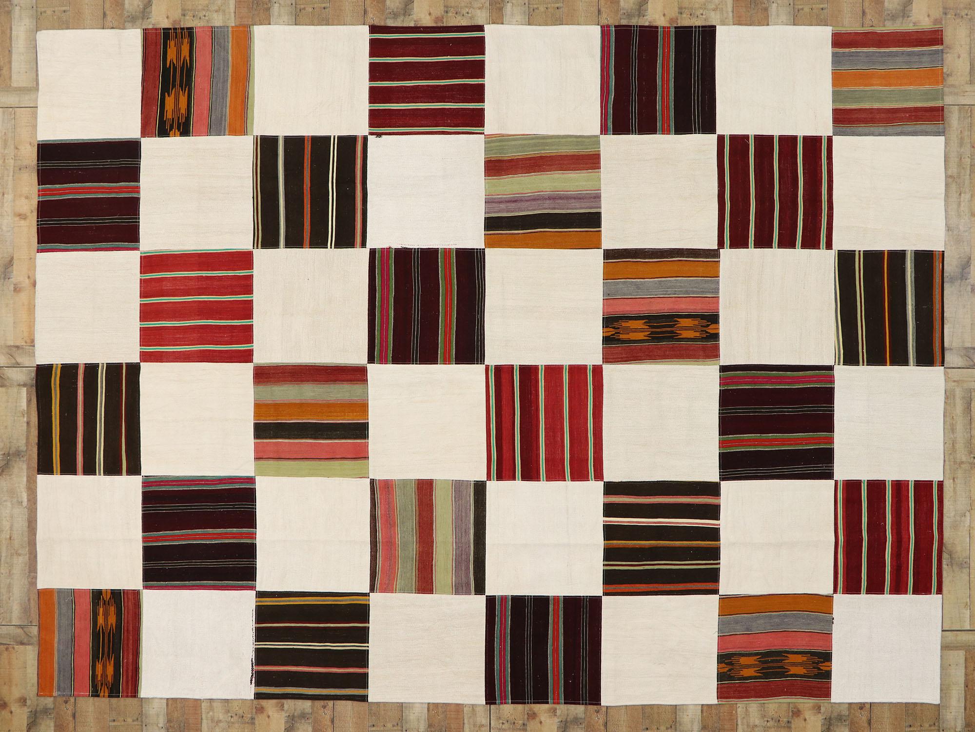 Vintage Turkish Patchwork Kilim Rug with Modern Rustic Preppy Style 3