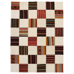 Retro Turkish Patchwork Kilim Rug with Modern Rustic Preppy Style